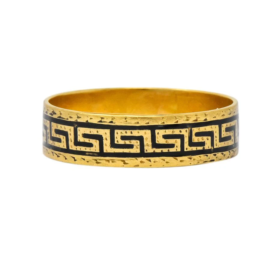 Victorian Enamel 14 Karat Gold Greek Key Band Ring - Image 2