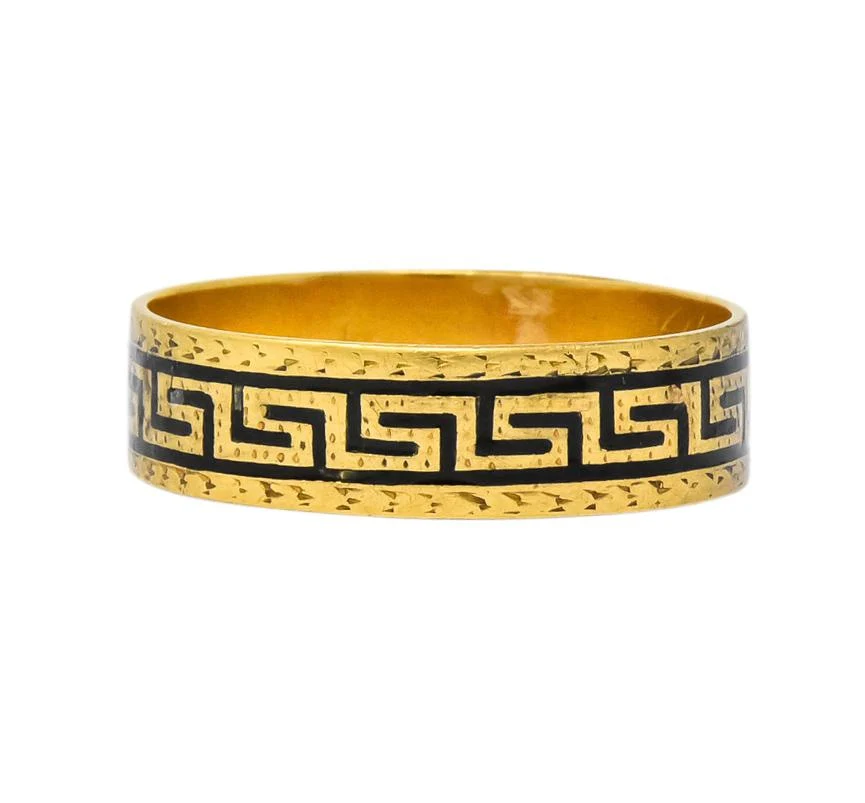 Victorian Enamel 14 Karat Gold Greek Key Band Ring - Image 3