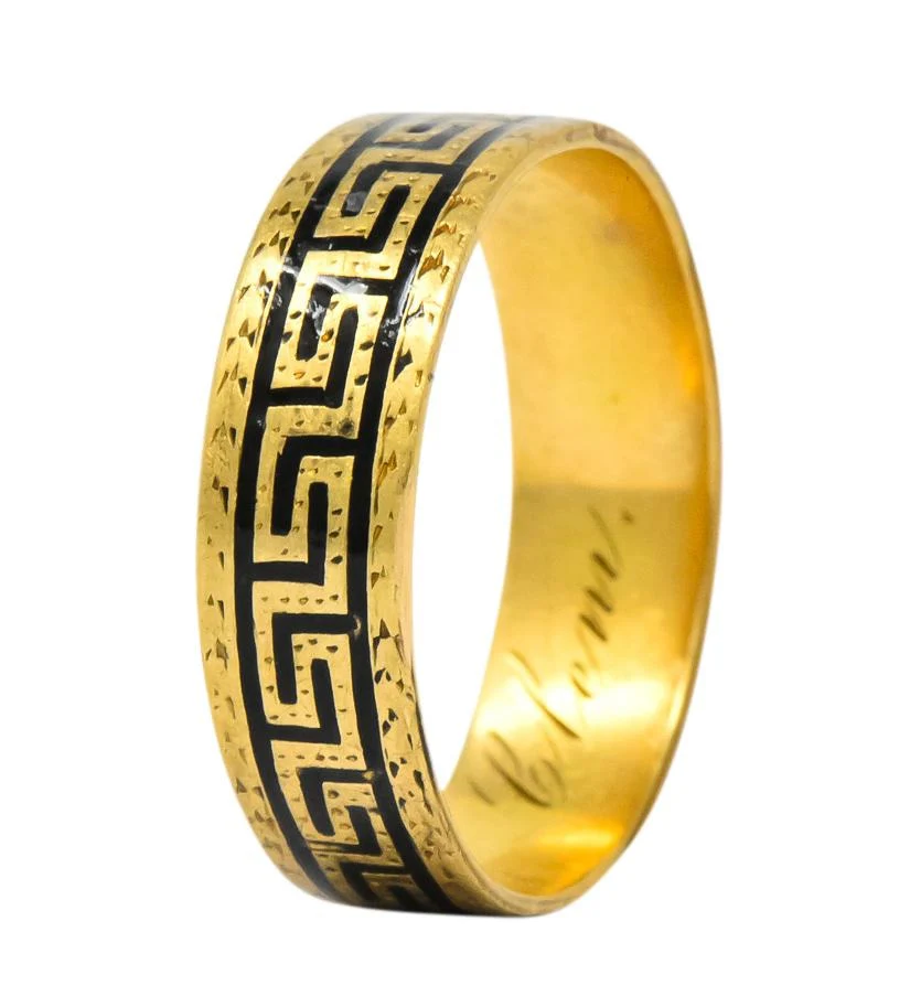 Victorian Enamel 14 Karat Gold Greek Key Band Ring - Image 6