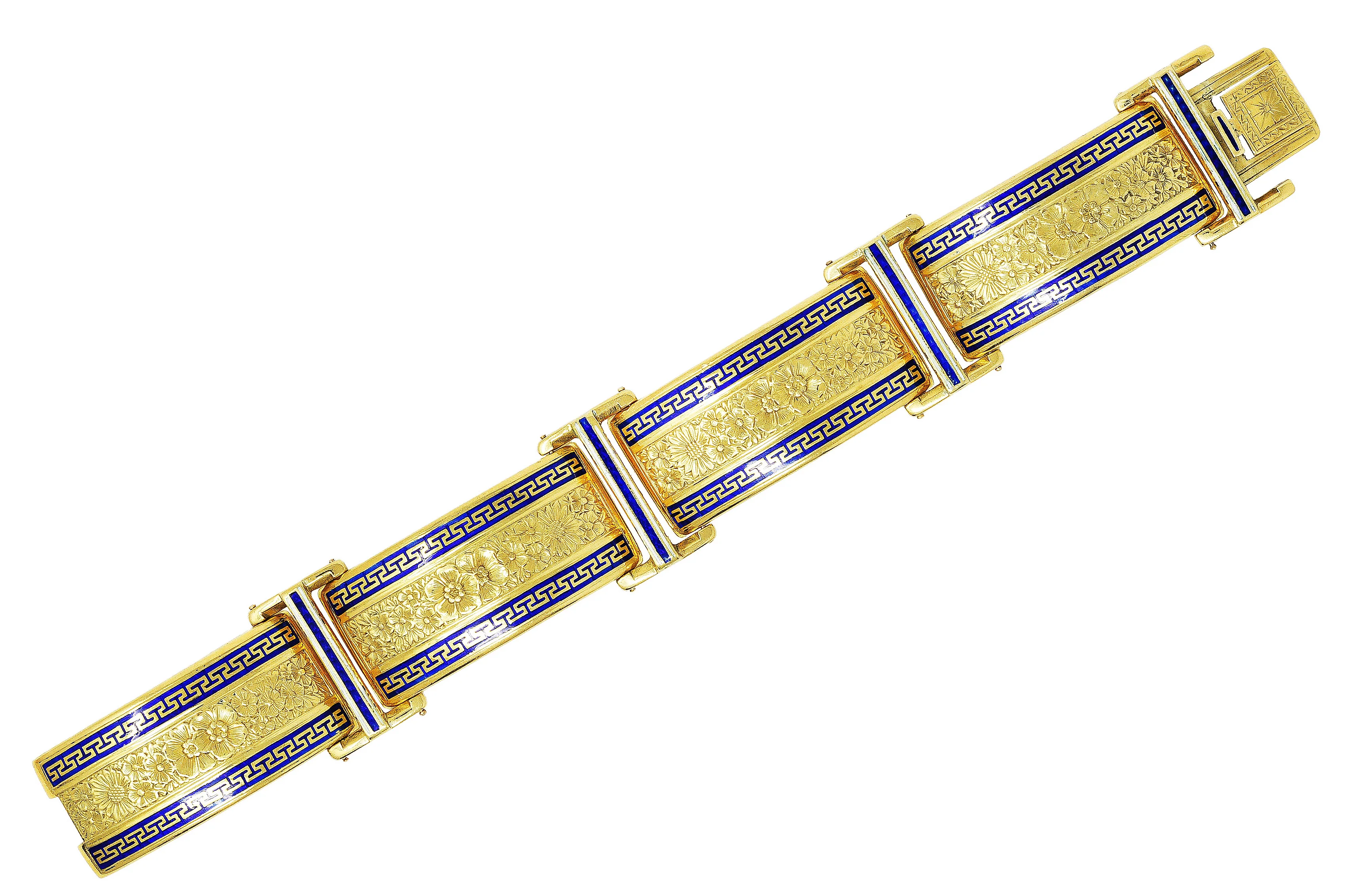 Victorian Enamel 18 Karat Gold Greek Key Panel Bracelet - Image 2