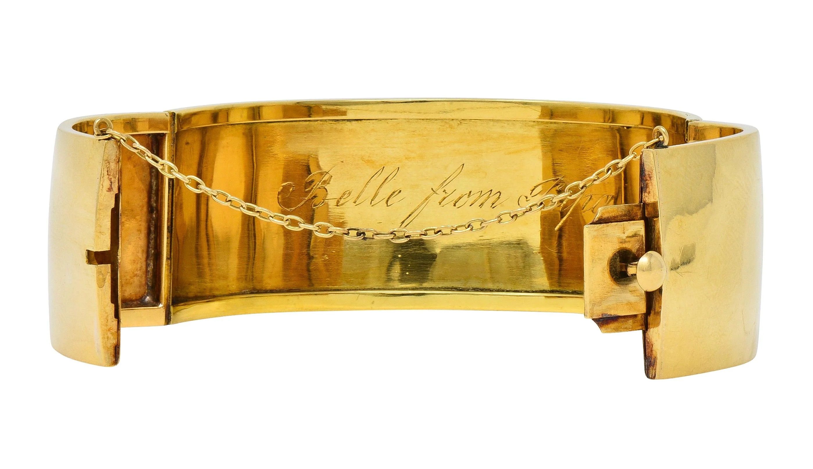 Victorian Enamel 18 Karat Yellow Gold Antique Forget-Me-Not Floral Bangle Bracelet - Image 9