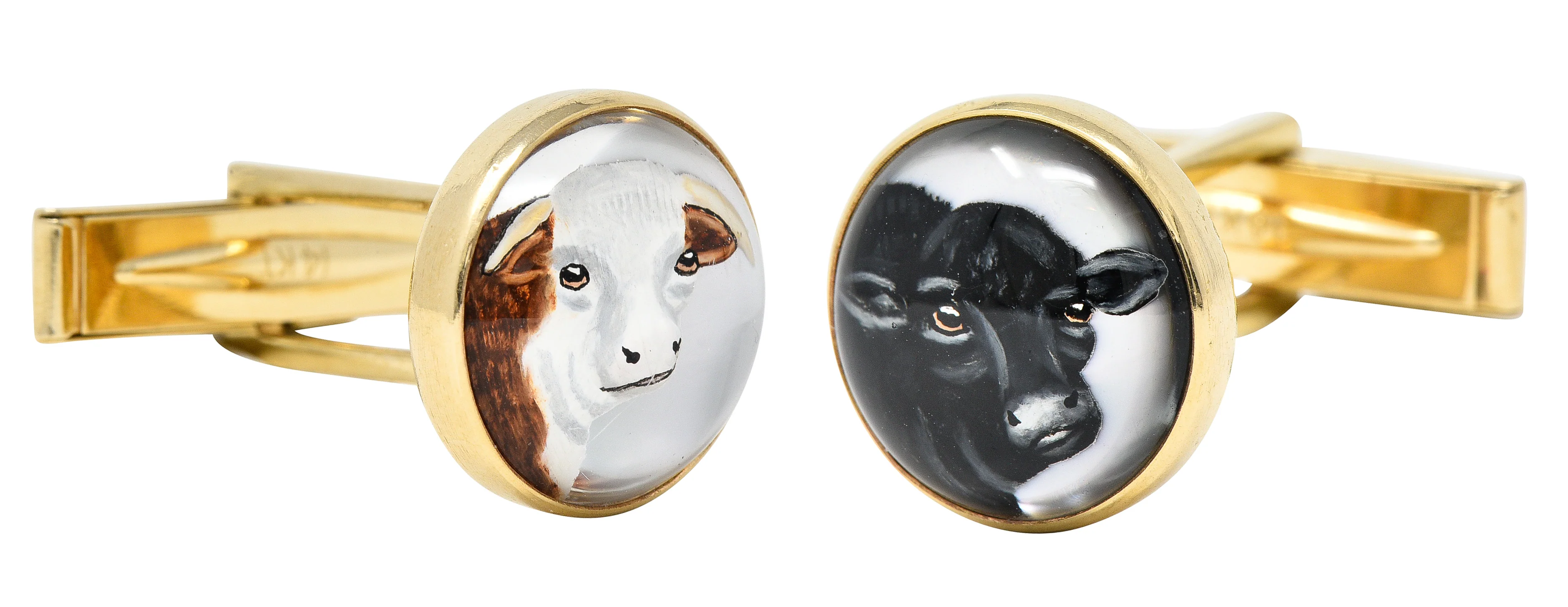 Victorian Essex Crystal Quartz 14 Karat Yellow Gold Cow Animal Antique Cufflinks - Image 3