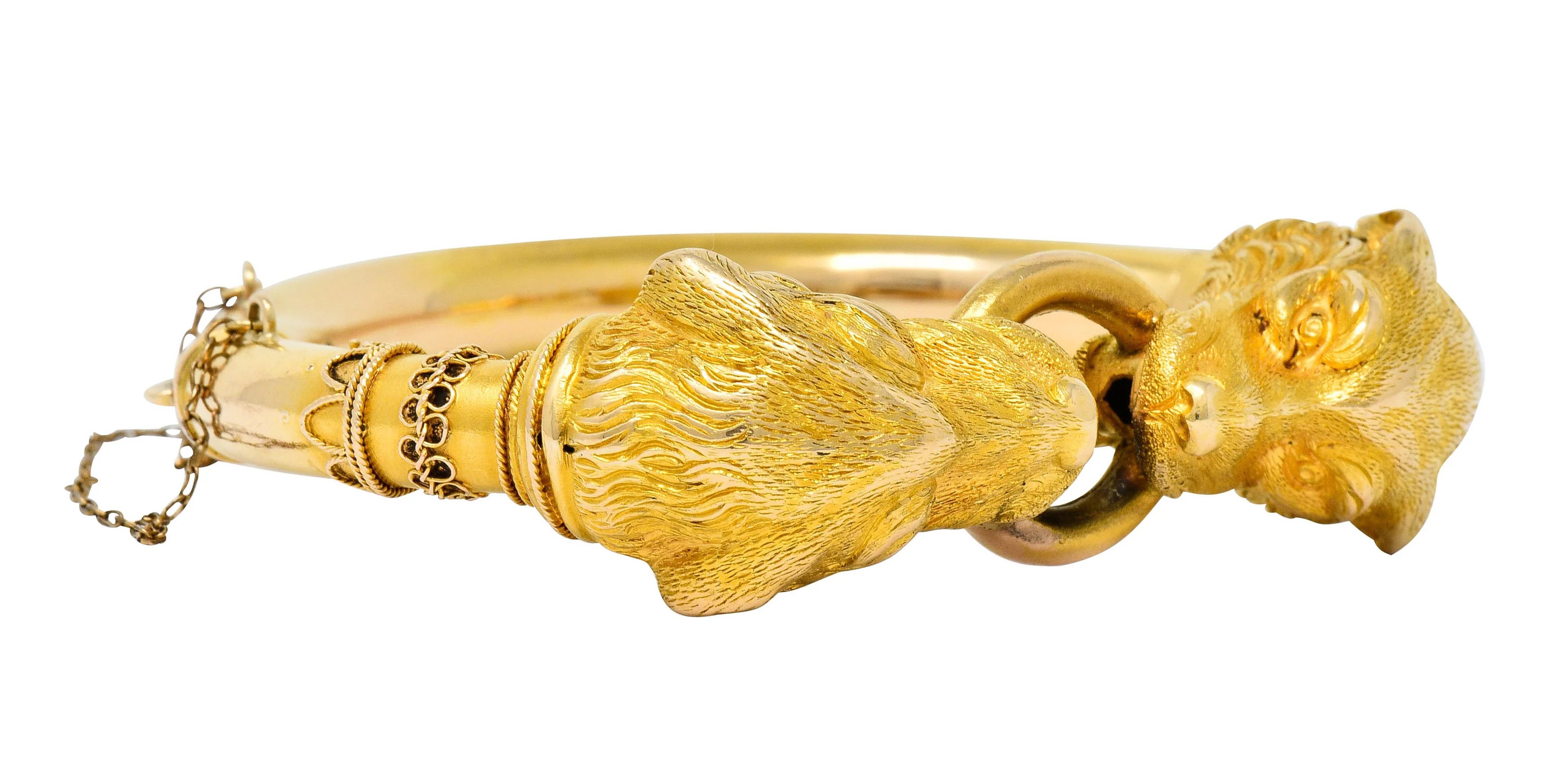 Victorian Etruscan Revival 18 Karat Gold Double Lion Head Cuff Bracelet - Image 4