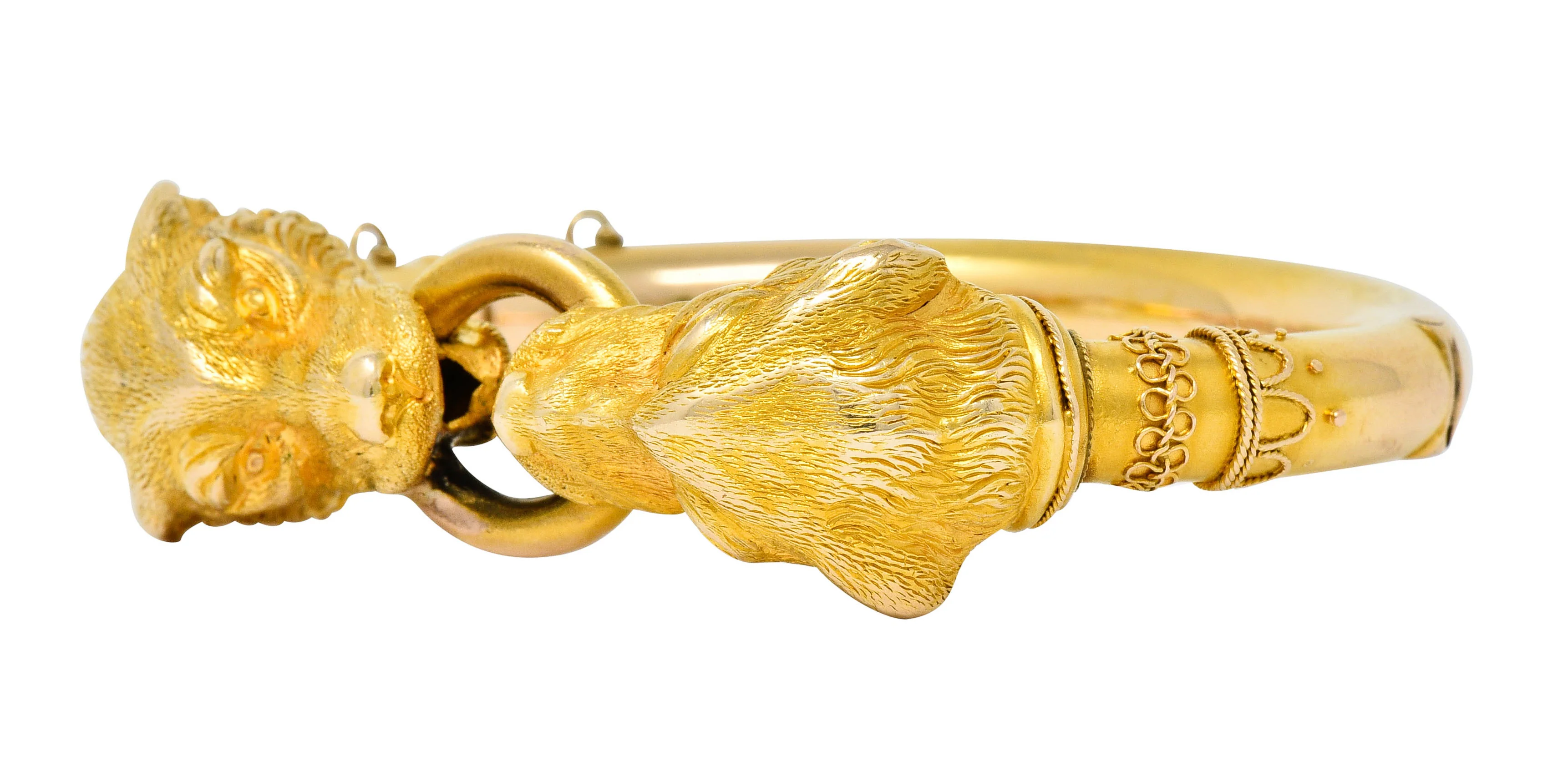 Victorian Etruscan Revival 18 Karat Gold Double Lion Head Cuff Bracelet - Image 8