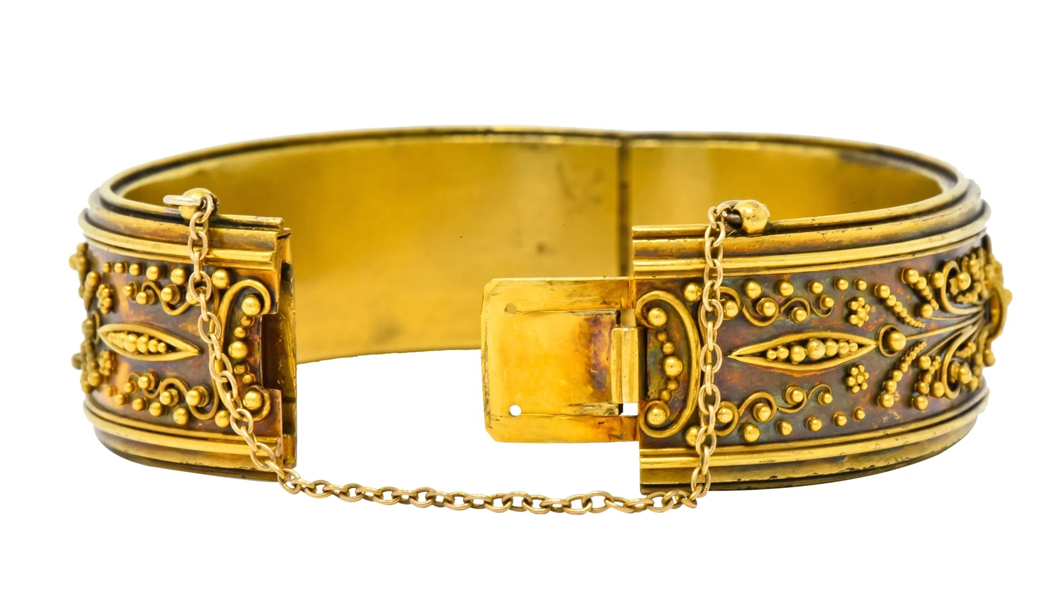 Victorian Etruscan Revival 18 Karat Gold Floral Bangle Bracelet Circa 1870 - Image 7