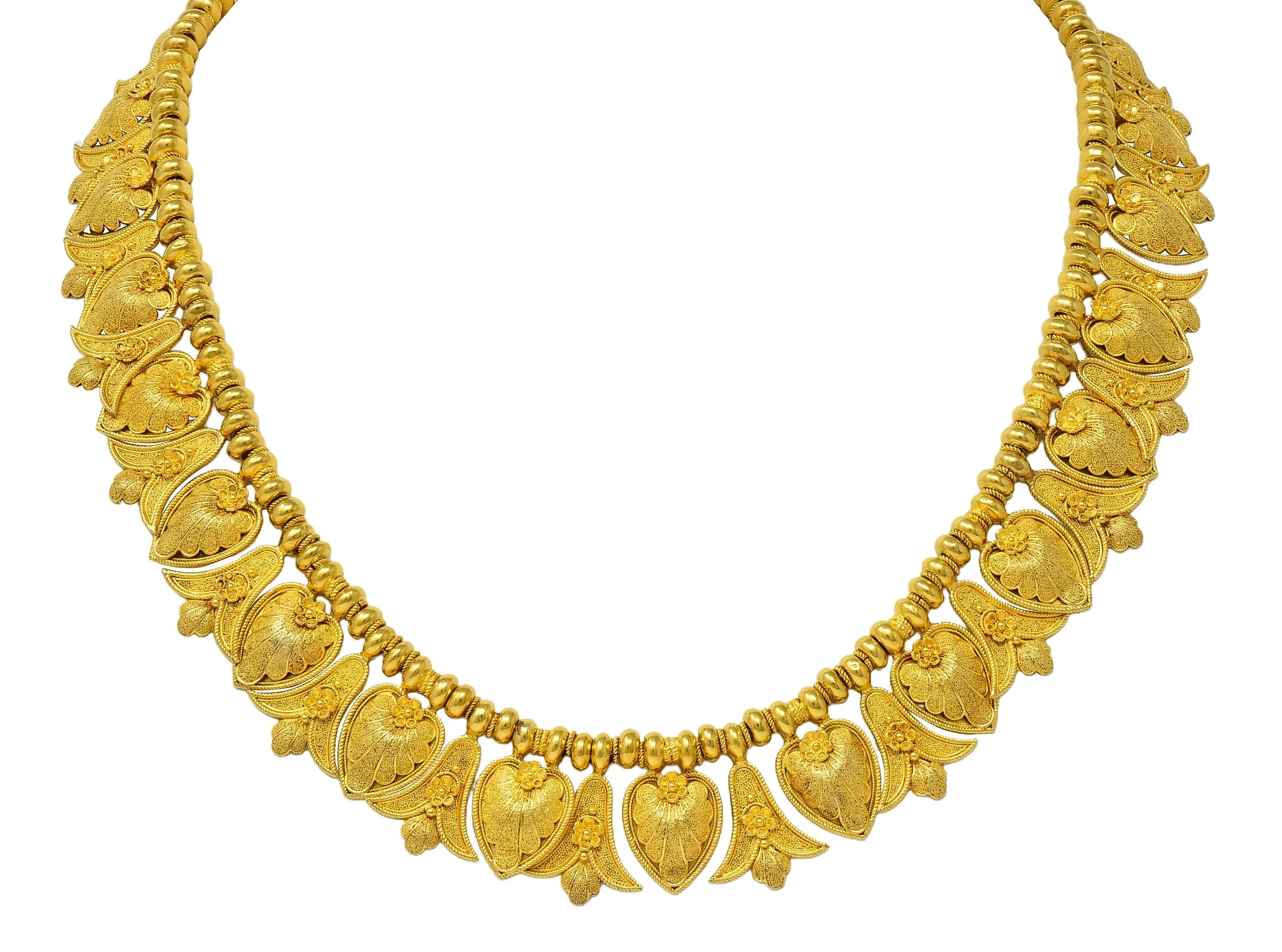 Victorian Etruscan Revival 18 Karat Yellow Gold Antique Palm & Lotus Fringe Necklace - Image 10