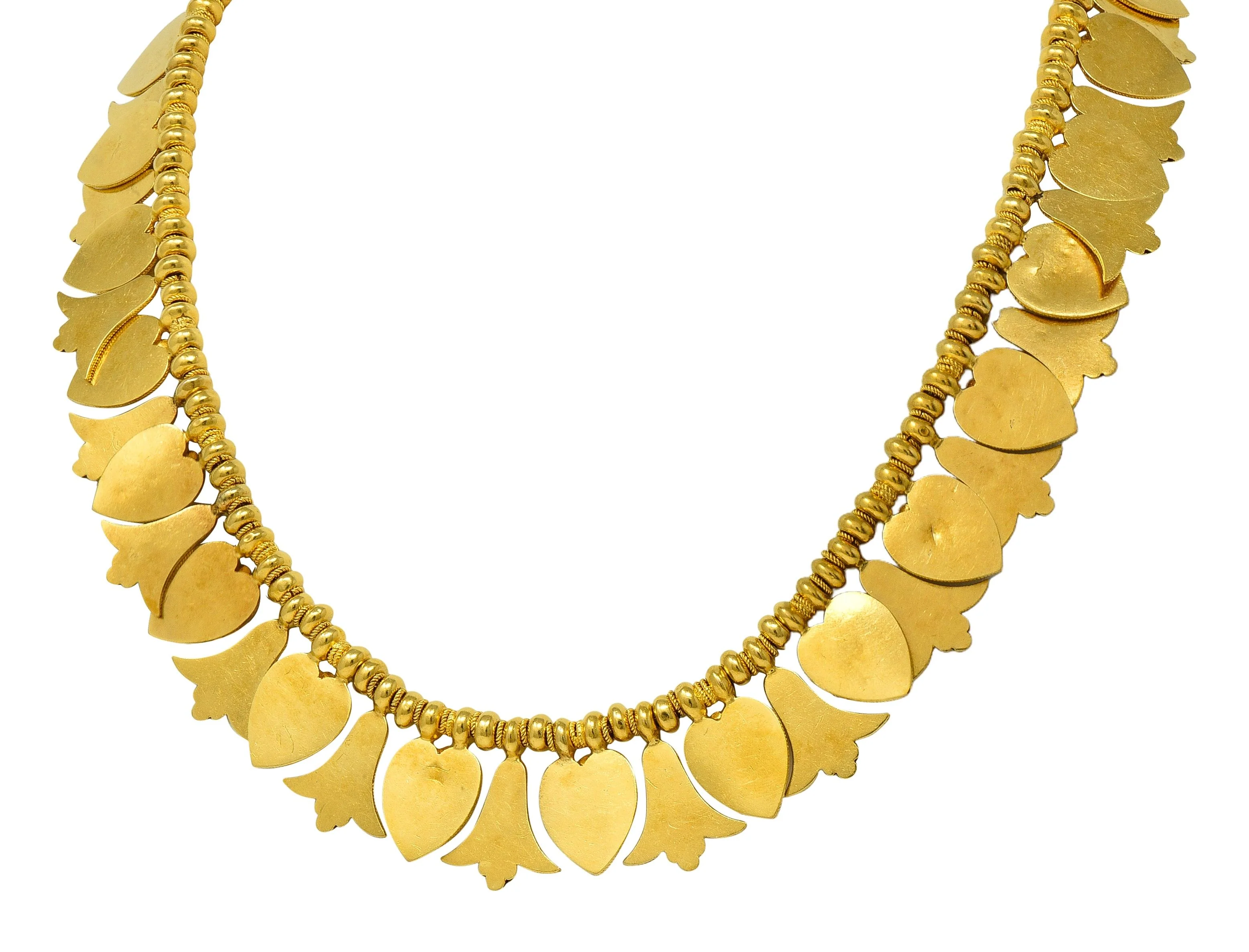Victorian Etruscan Revival 18 Karat Yellow Gold Antique Palm & Lotus Fringe Necklace - Image 5