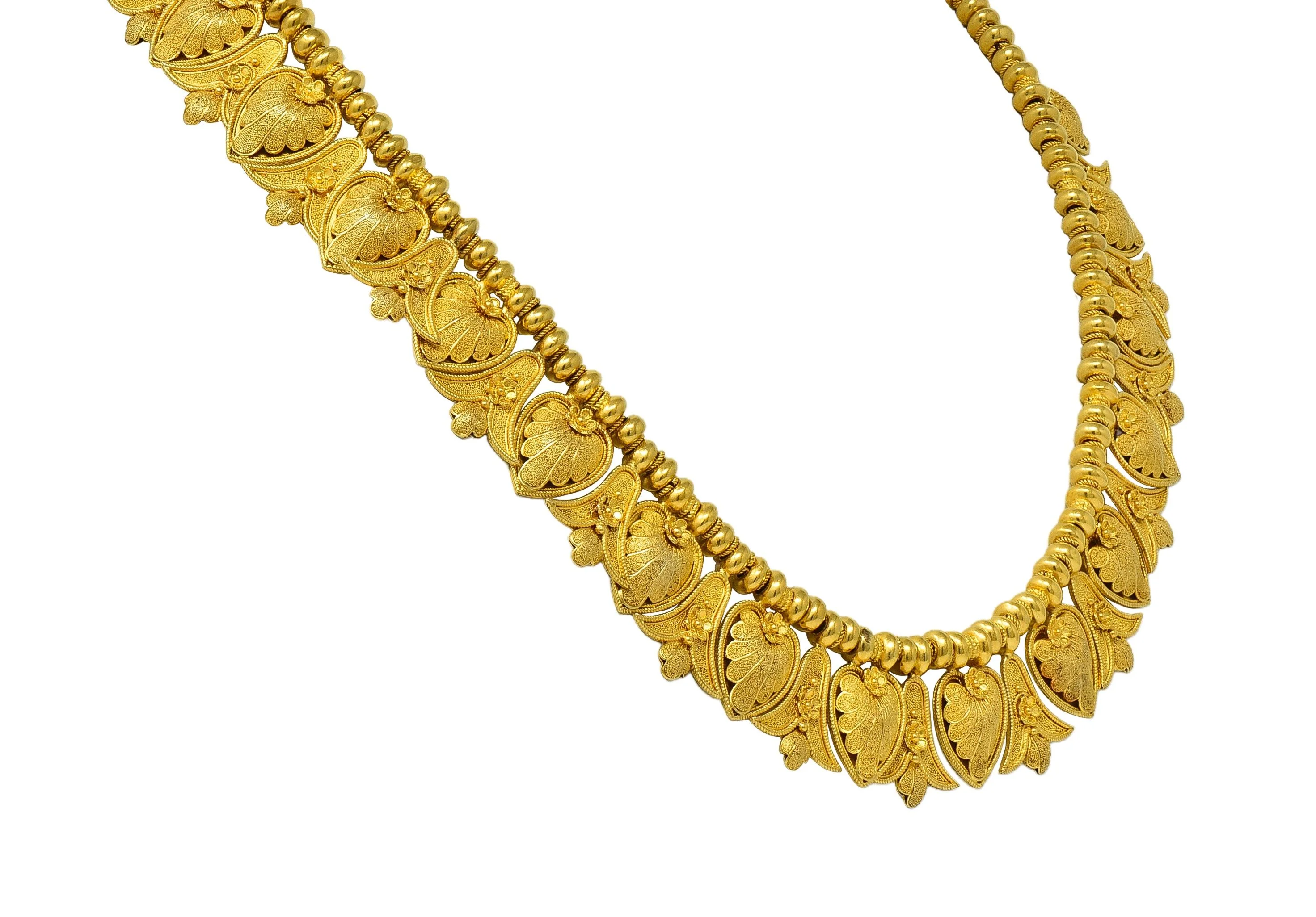 Victorian Etruscan Revival 18 Karat Yellow Gold Antique Palm & Lotus Fringe Necklace - Image 6