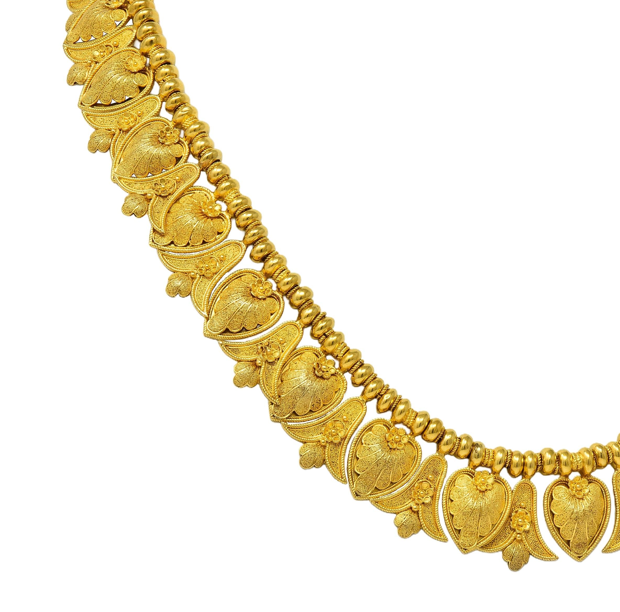 Victorian Etruscan Revival 18 Karat Yellow Gold Antique Palm & Lotus Fringe Necklace - Image 7
