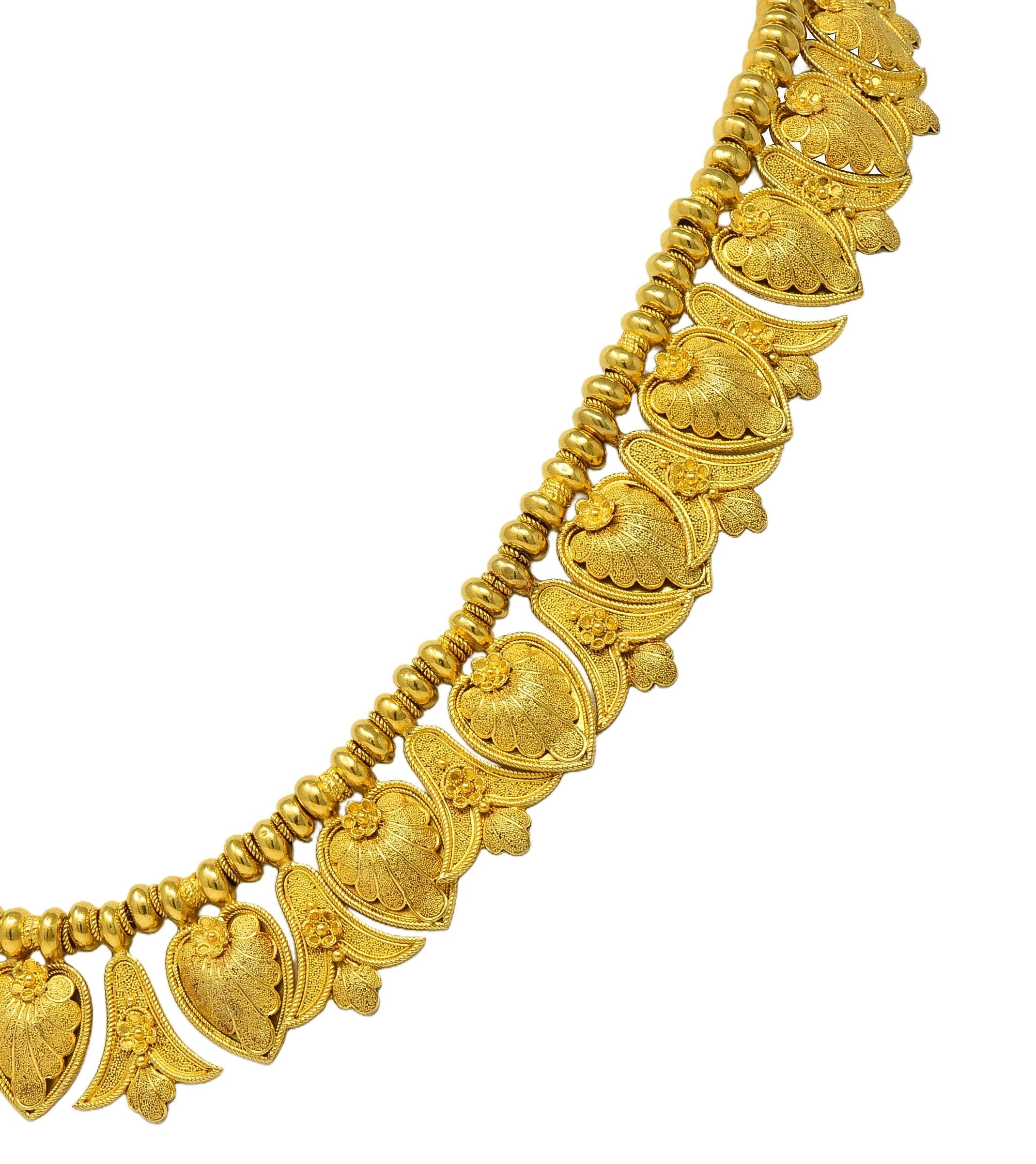 Victorian Etruscan Revival 18 Karat Yellow Gold Antique Palm & Lotus Fringe Necklace - Image 8