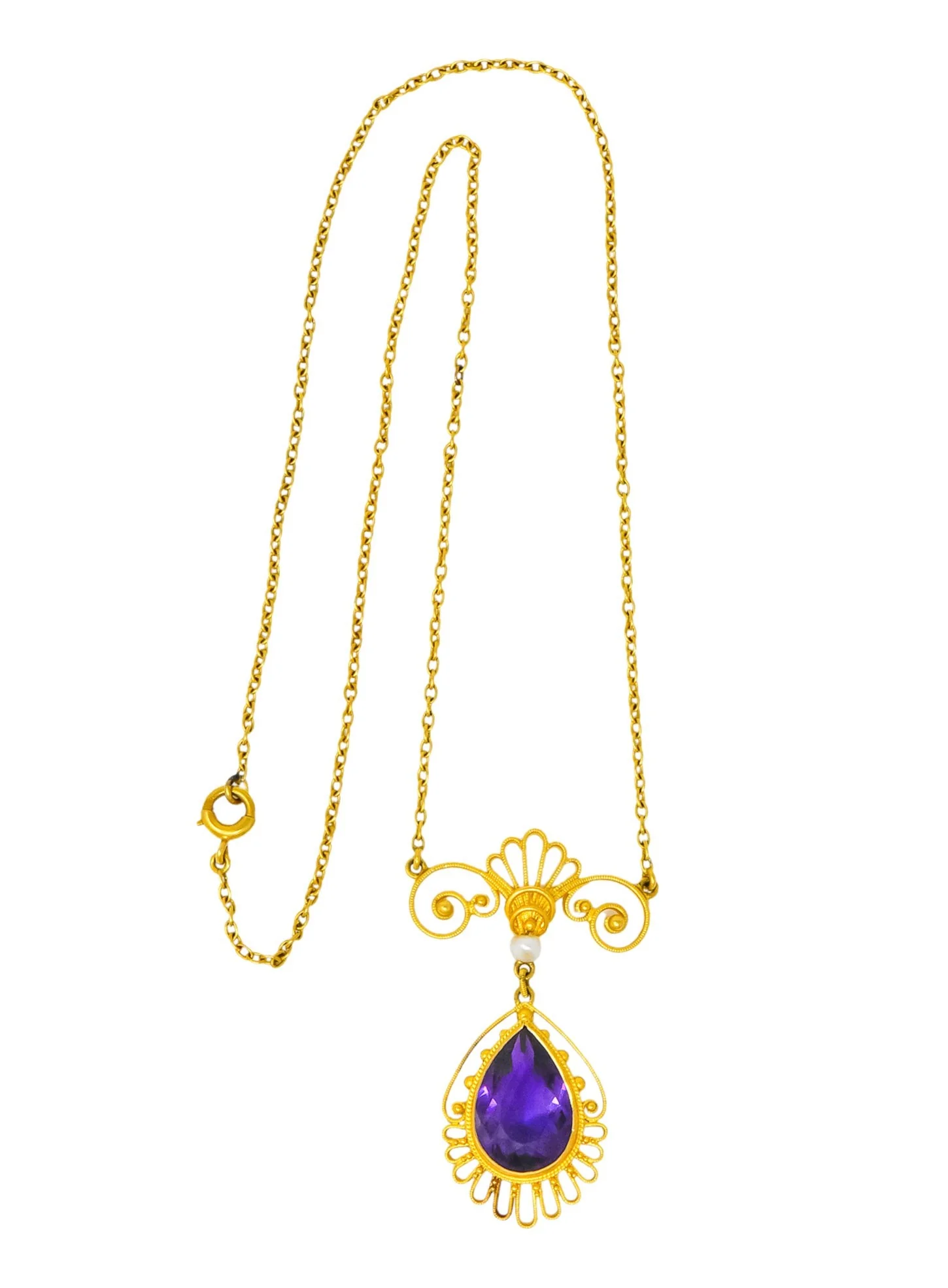 Victorian Etruscan Revival 3.50 CTW Amethyst Pearl 14 Karat Gold Necklace - Image 8