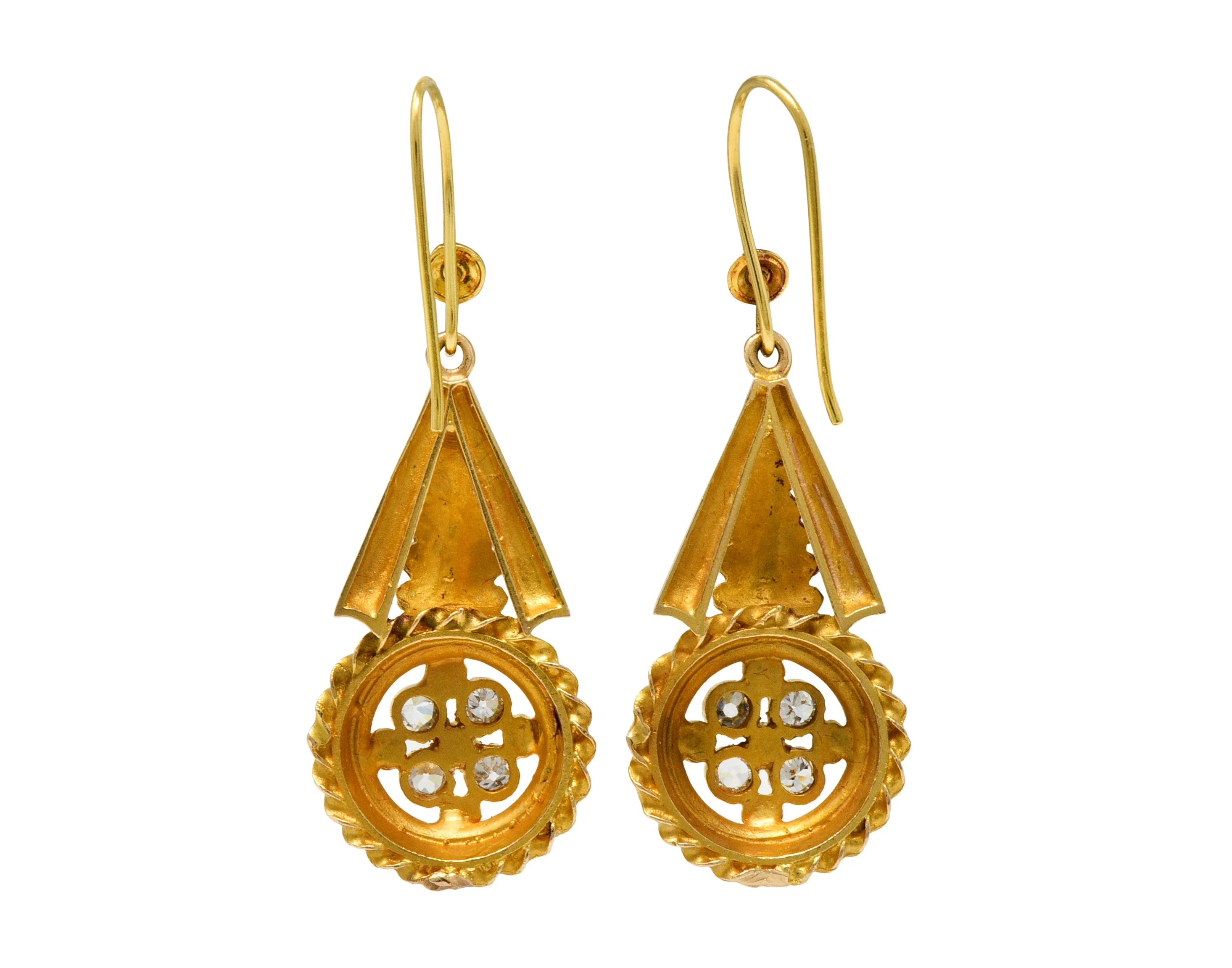 Victorian Etruscan Revival Diamond 14 Karat Gold Drop Earrings - Image 4