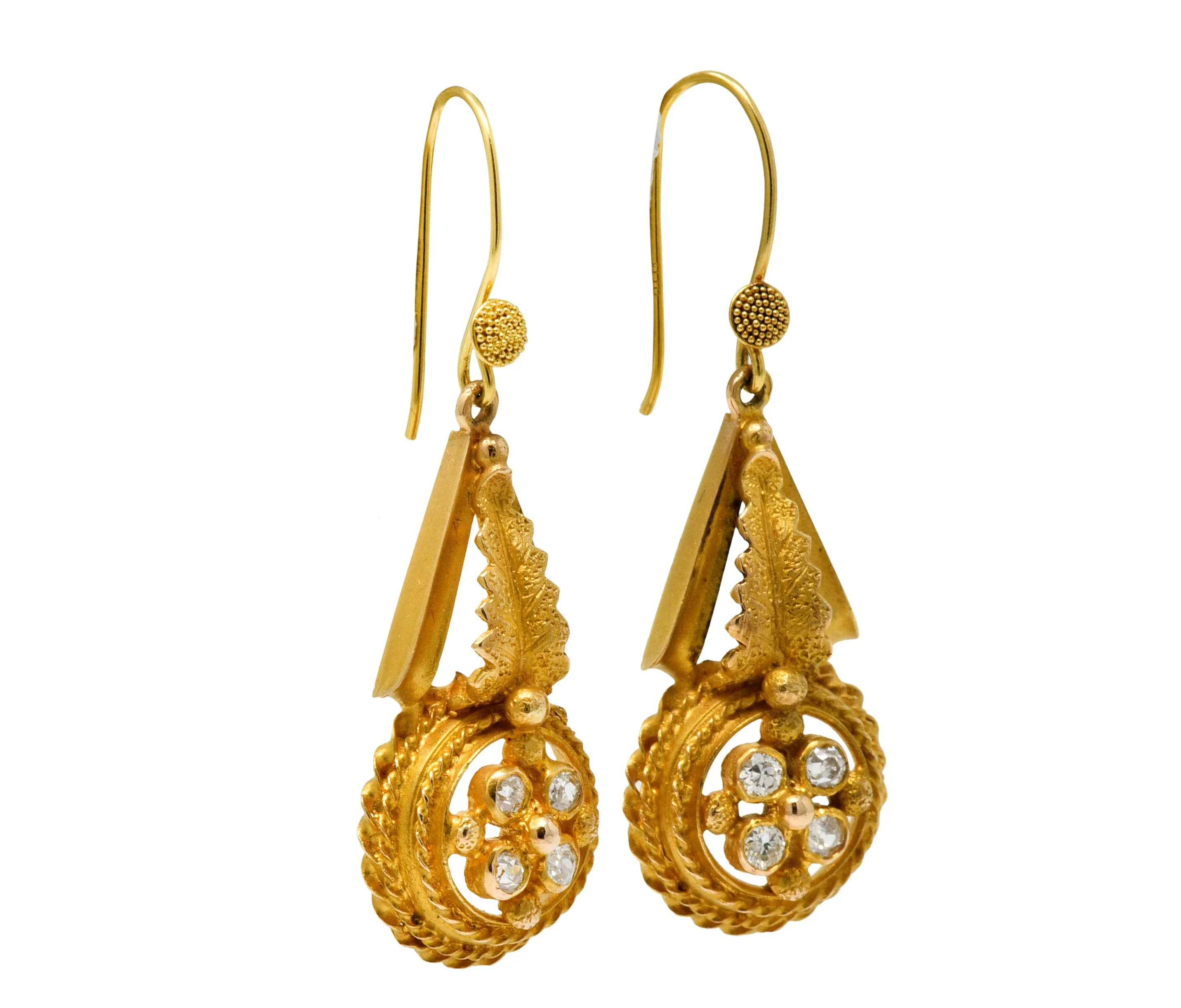Victorian Etruscan Revival Diamond 14 Karat Gold Drop Earrings - Image 5