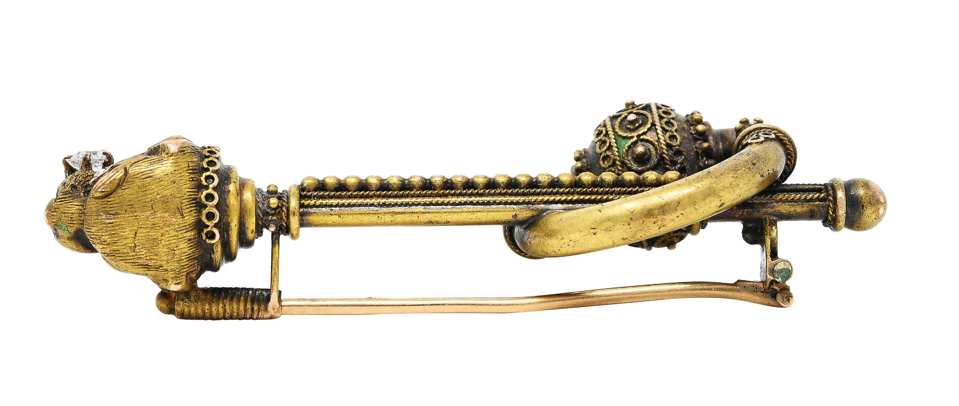 Victorian Etruscan Revival Diamond 14 Karat Gold Panther Brooch - Image 8