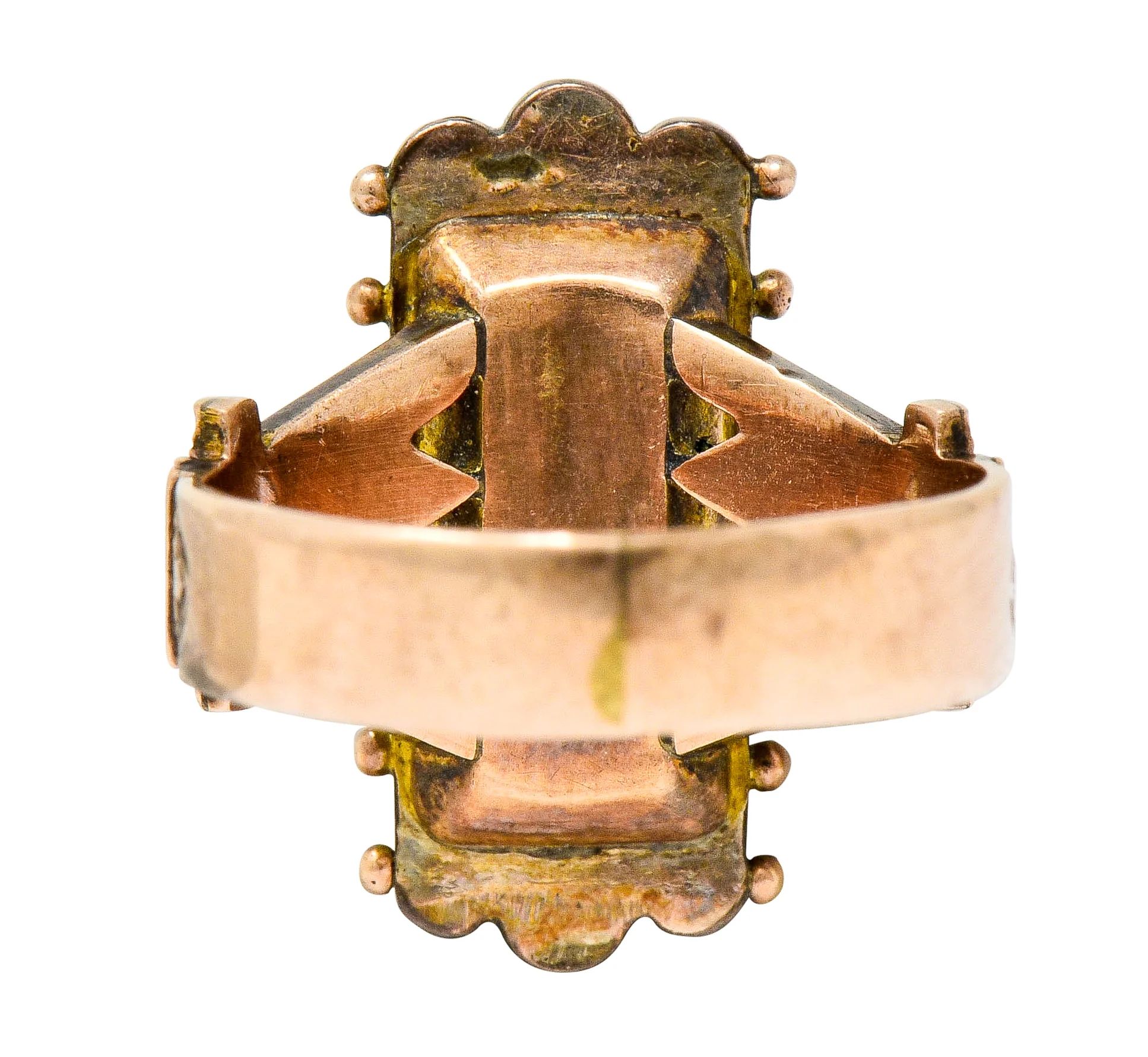 Victorian Etruscan Revival Natural Seed Pearl Turquoise 14 Karat Rose Gold Ring - Image 4