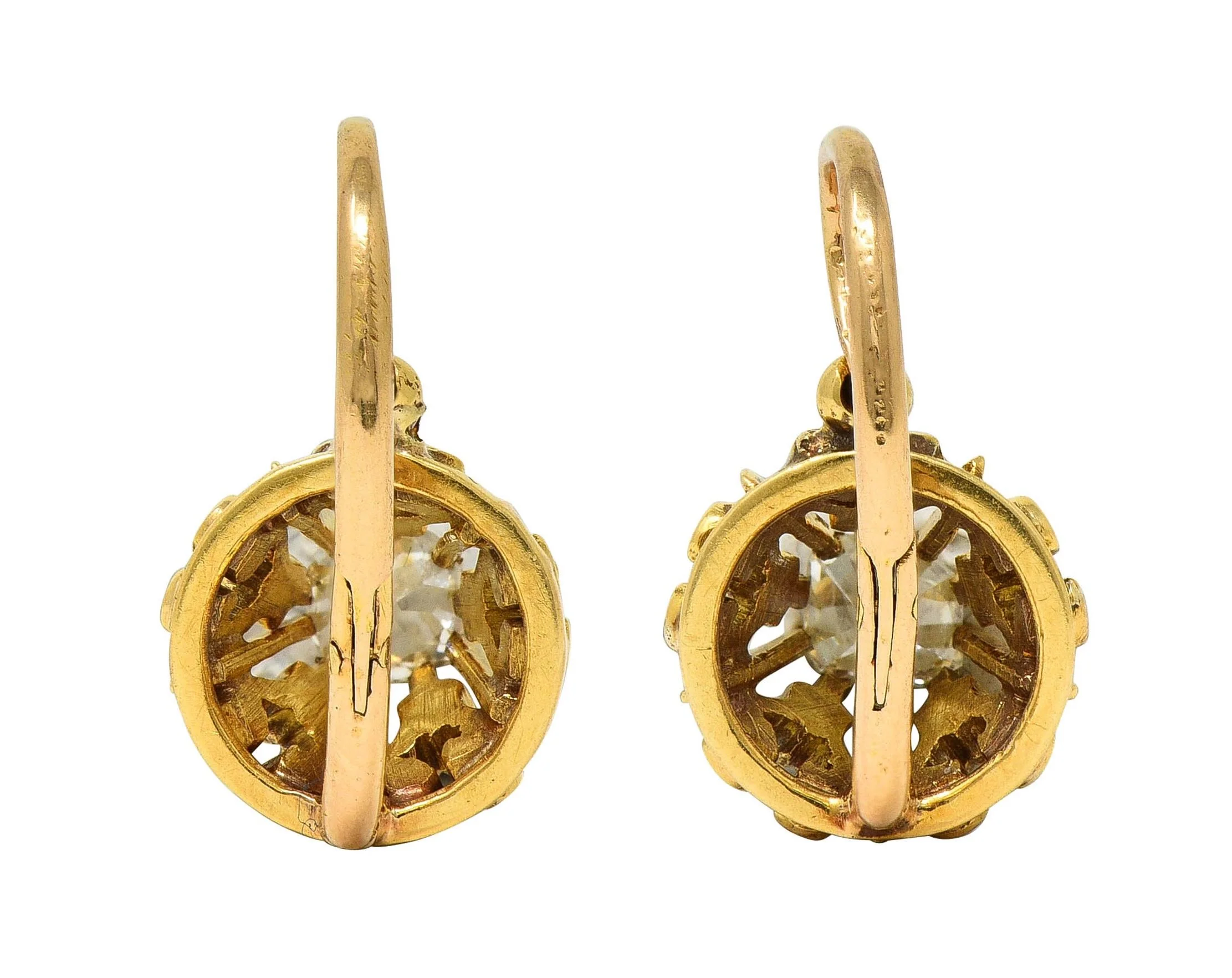 Victorian French 0.50 CTW Old Mine Cut Diamond 18 Karat Yellow Gold Antique Drop Earrings - Image 4