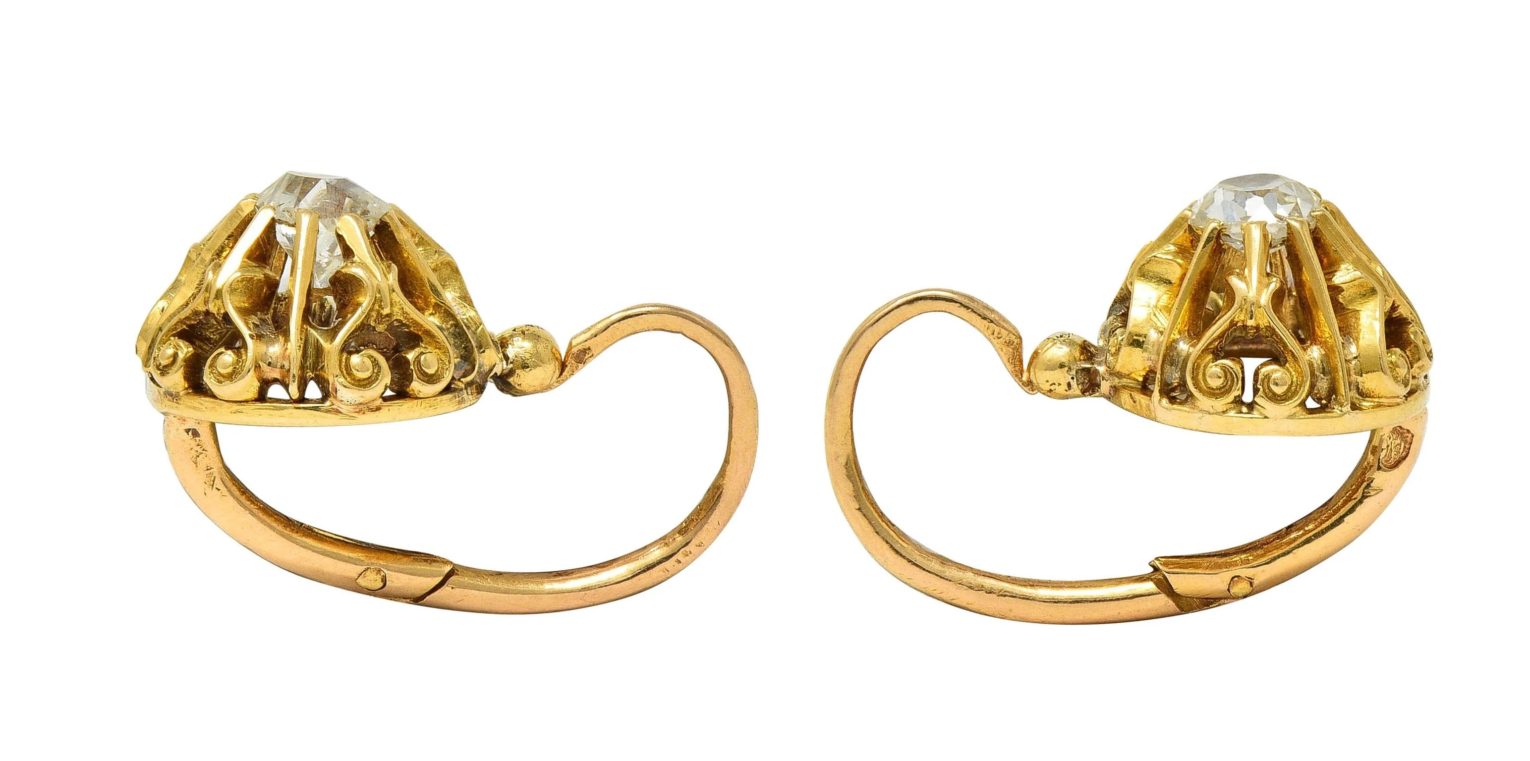 Victorian French 0.50 CTW Old Mine Cut Diamond 18 Karat Yellow Gold Antique Drop Earrings - Image 7