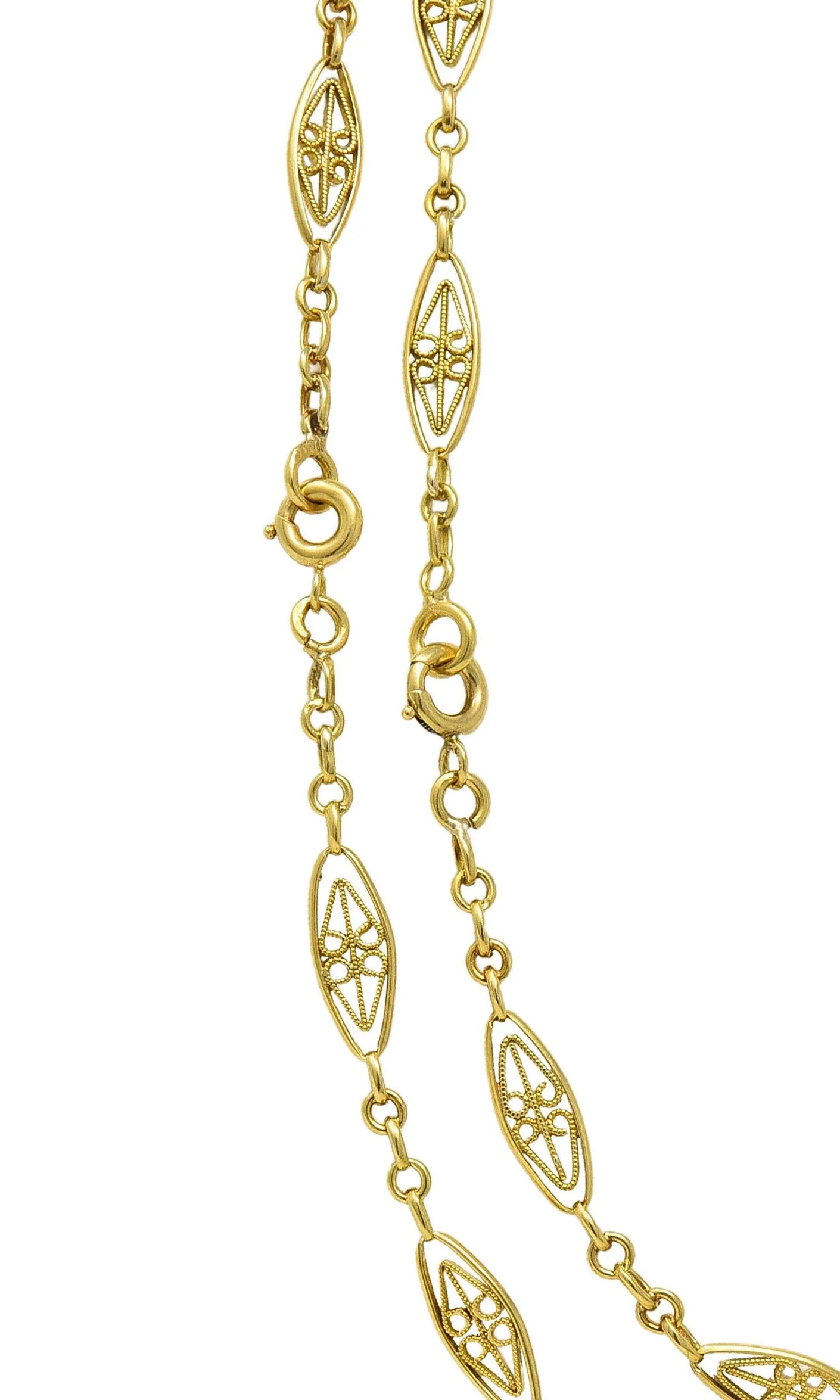 Victorian French 18 Karat Yellow Gold Heart Antique Fancy Navette Link Chain - Image 9