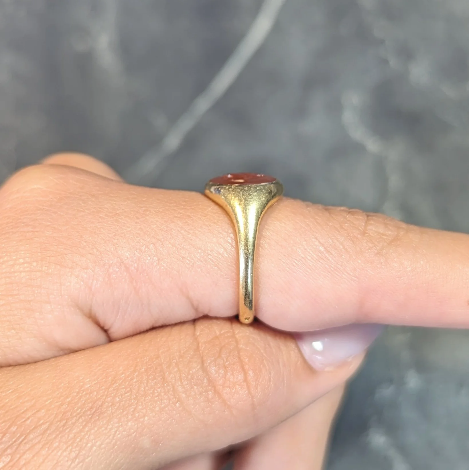Victorian French Carved Carnelian 18 Karat Yellow Gold Leda & Swan Greek Intaglio Signet Ring - Image 15