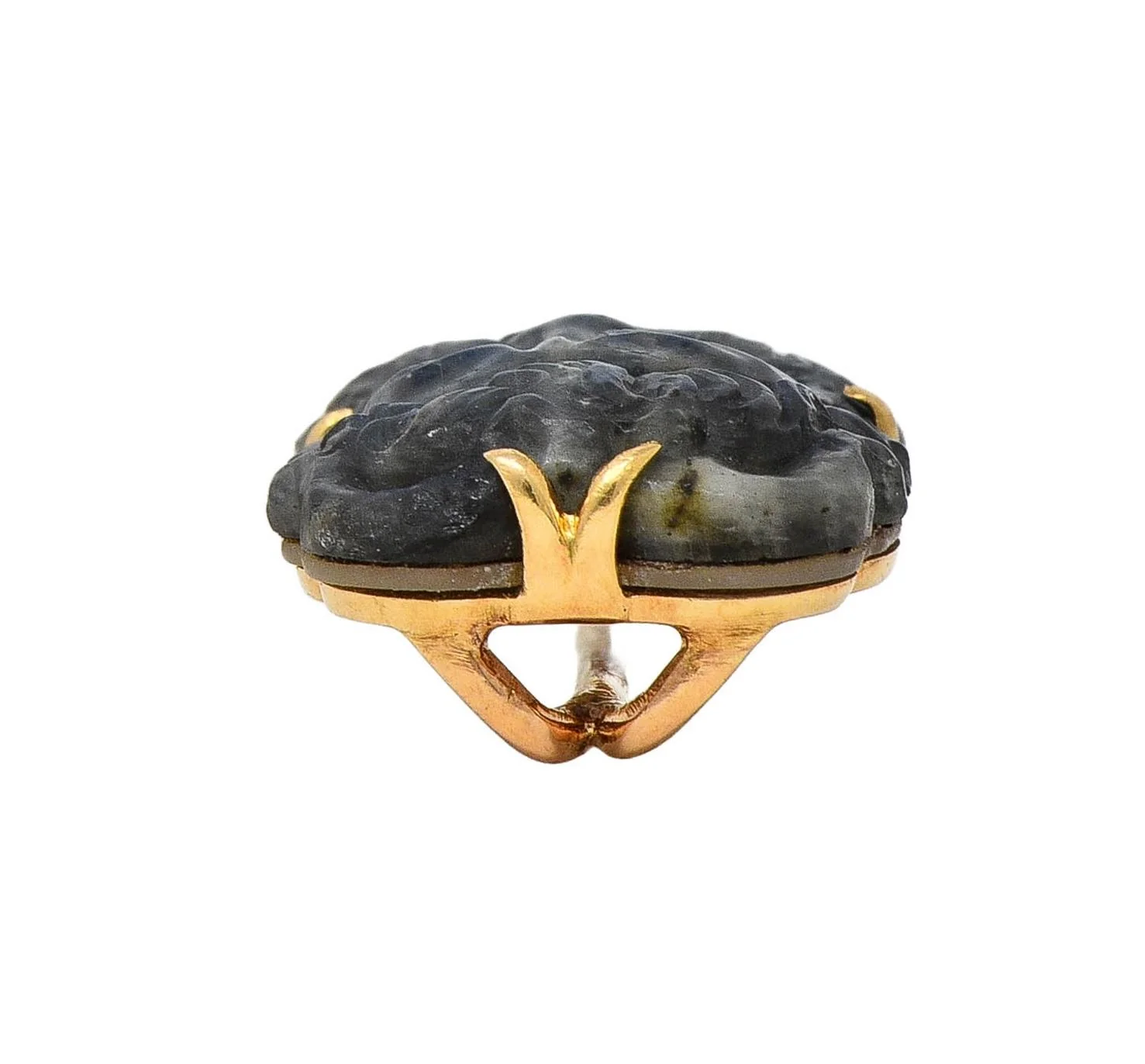 Victorian French Carved Labradorite Mother-Of-Pearl 18 Karat Yellow Gold Antique Greek God Pan Stickpin - Image 11