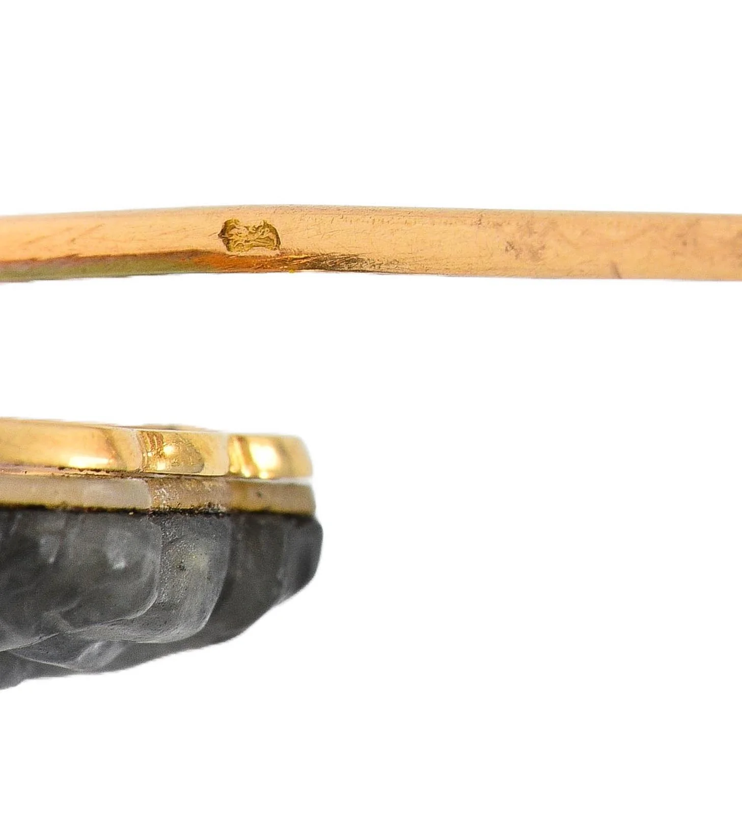 Victorian French Carved Labradorite Mother-Of-Pearl 18 Karat Yellow Gold Antique Greek God Pan Stickpin - Image 12