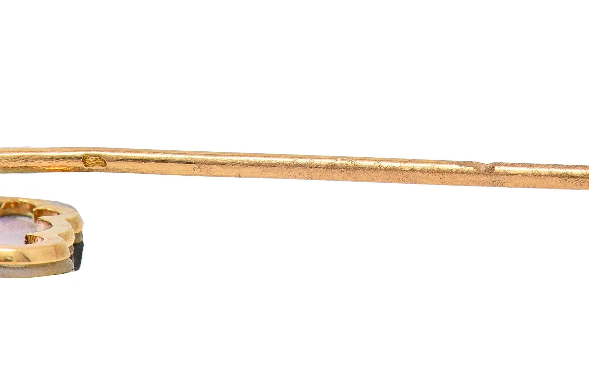 Victorian French Carved Labradorite Mother-Of-Pearl 18 Karat Yellow Gold Antique Greek God Pan Stickpin - Image 13