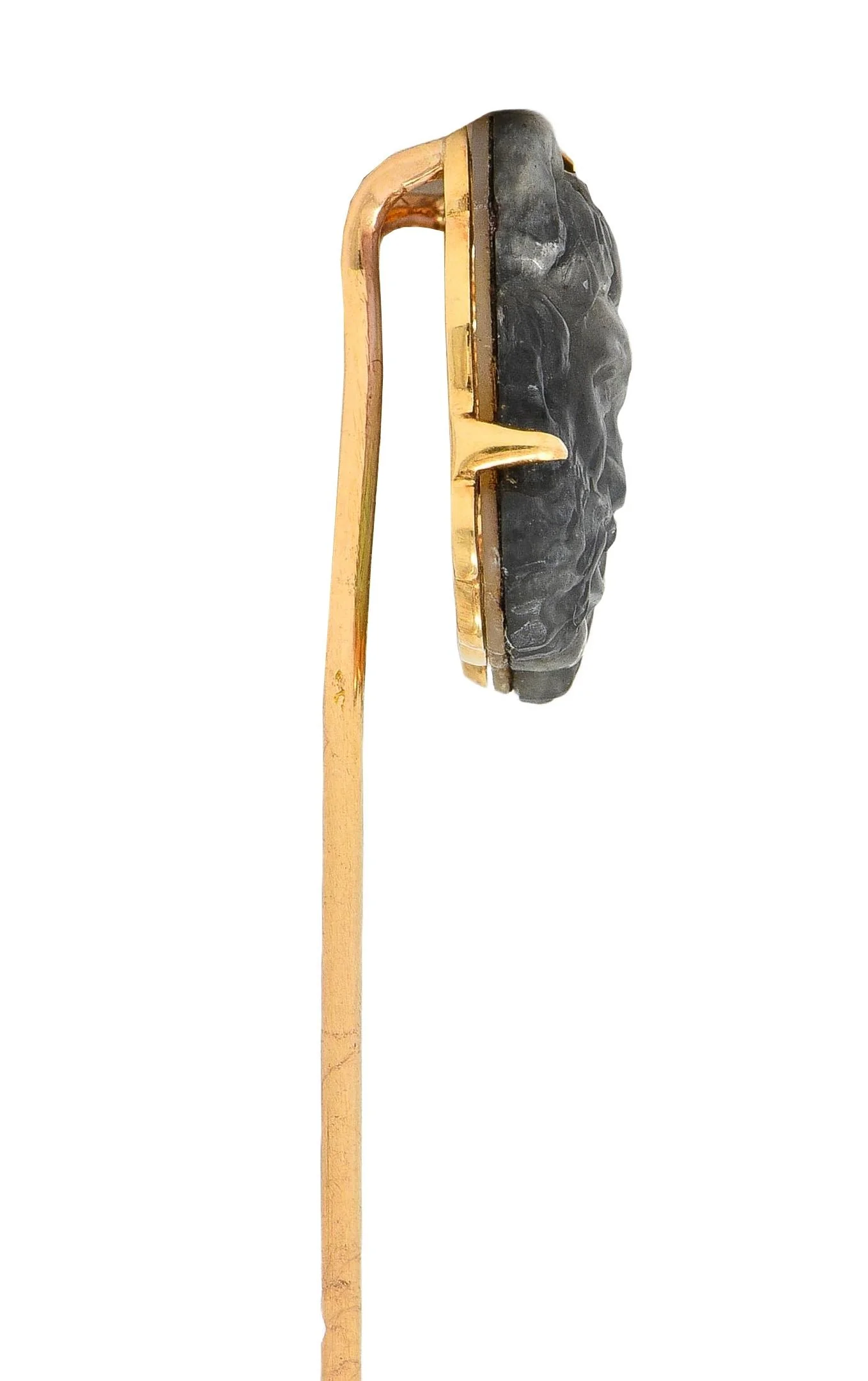 Victorian French Carved Labradorite Mother-Of-Pearl 18 Karat Yellow Gold Antique Greek God Pan Stickpin - Image 7
