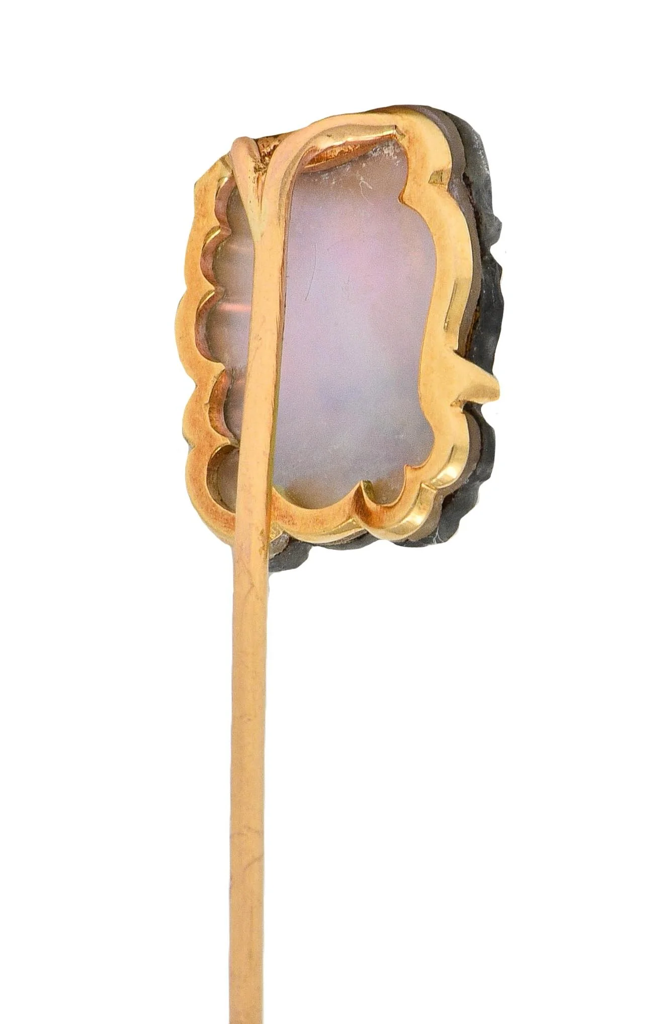 Victorian French Carved Labradorite Mother-Of-Pearl 18 Karat Yellow Gold Antique Greek God Pan Stickpin - Image 9