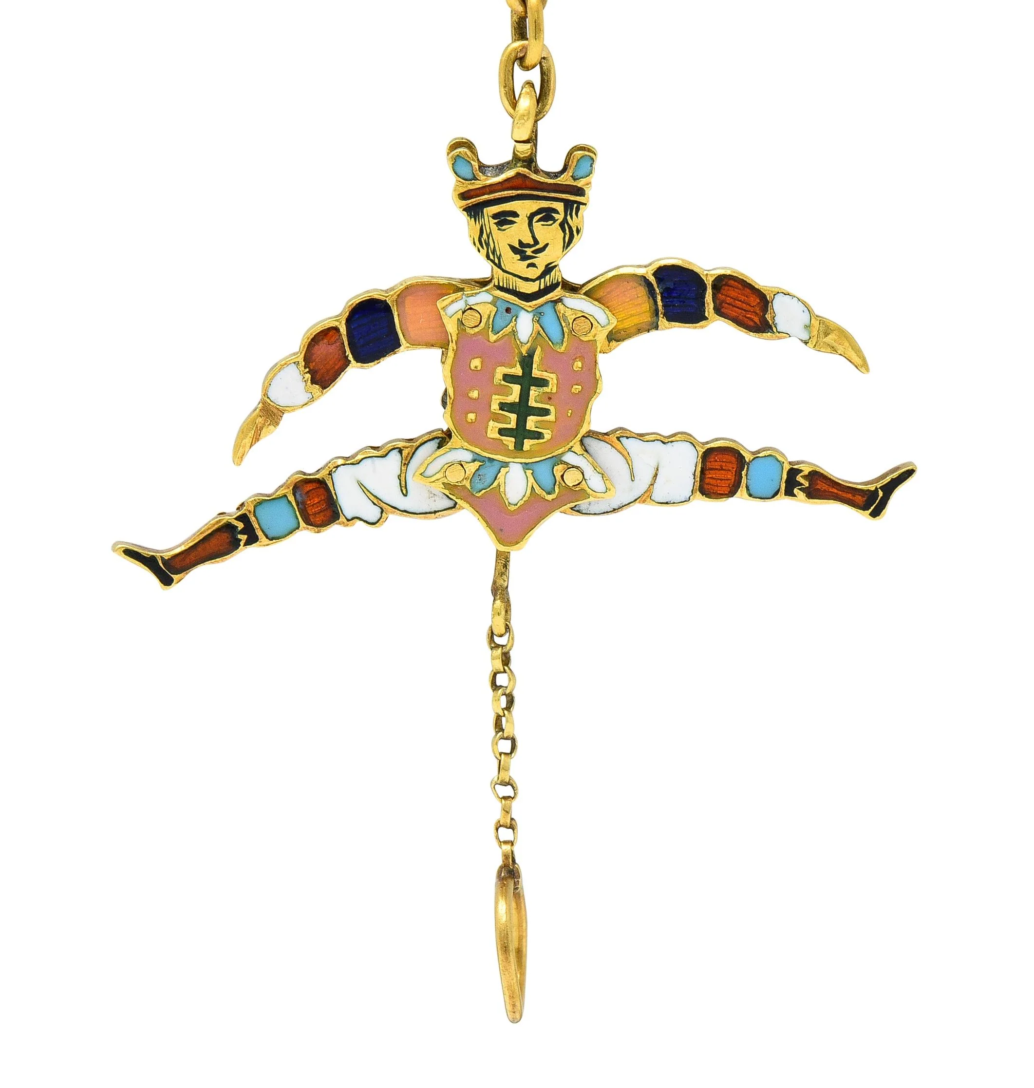 Victorian French Enamel 18 Karat Yellow Gold Jester Articulated Antique Charm - Image 11