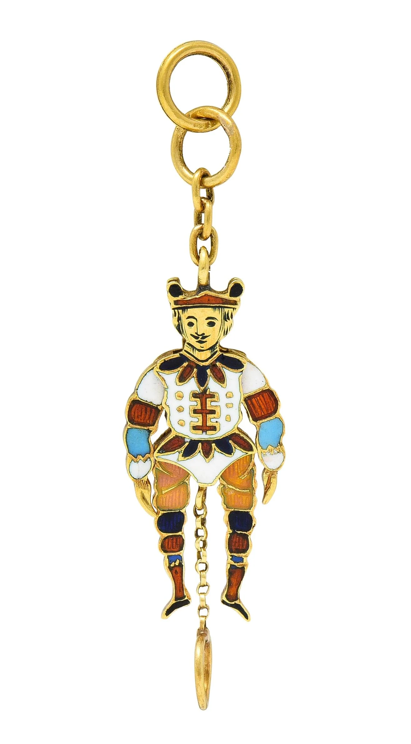 Victorian French Enamel 18 Karat Yellow Gold Jester Articulated Antique Charm - Image 2