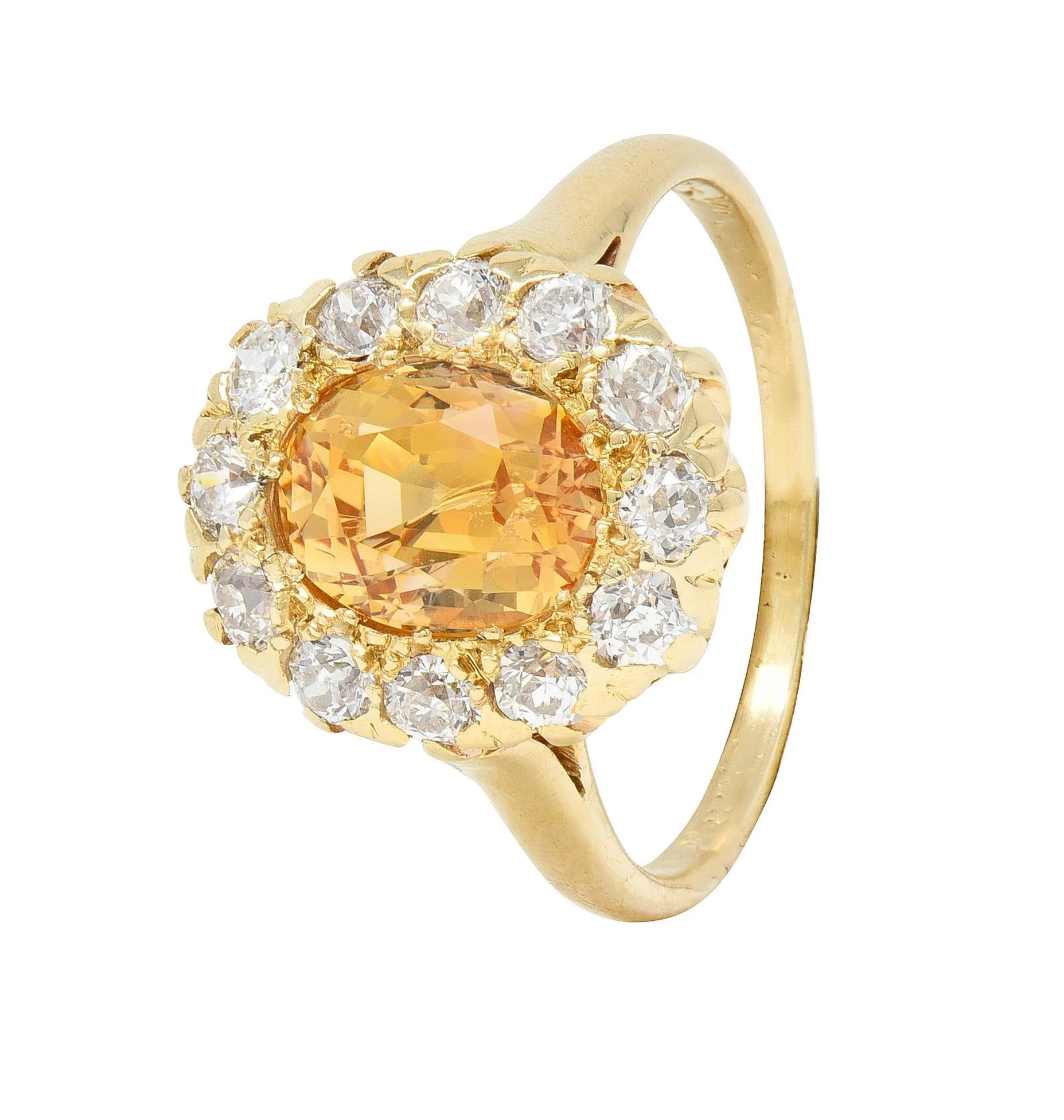 Victorian Fulmer & Co. 3.21 CTW Yellow Sapphire Diamond 14 Karat Gold Antique Halo Ring - Image 11