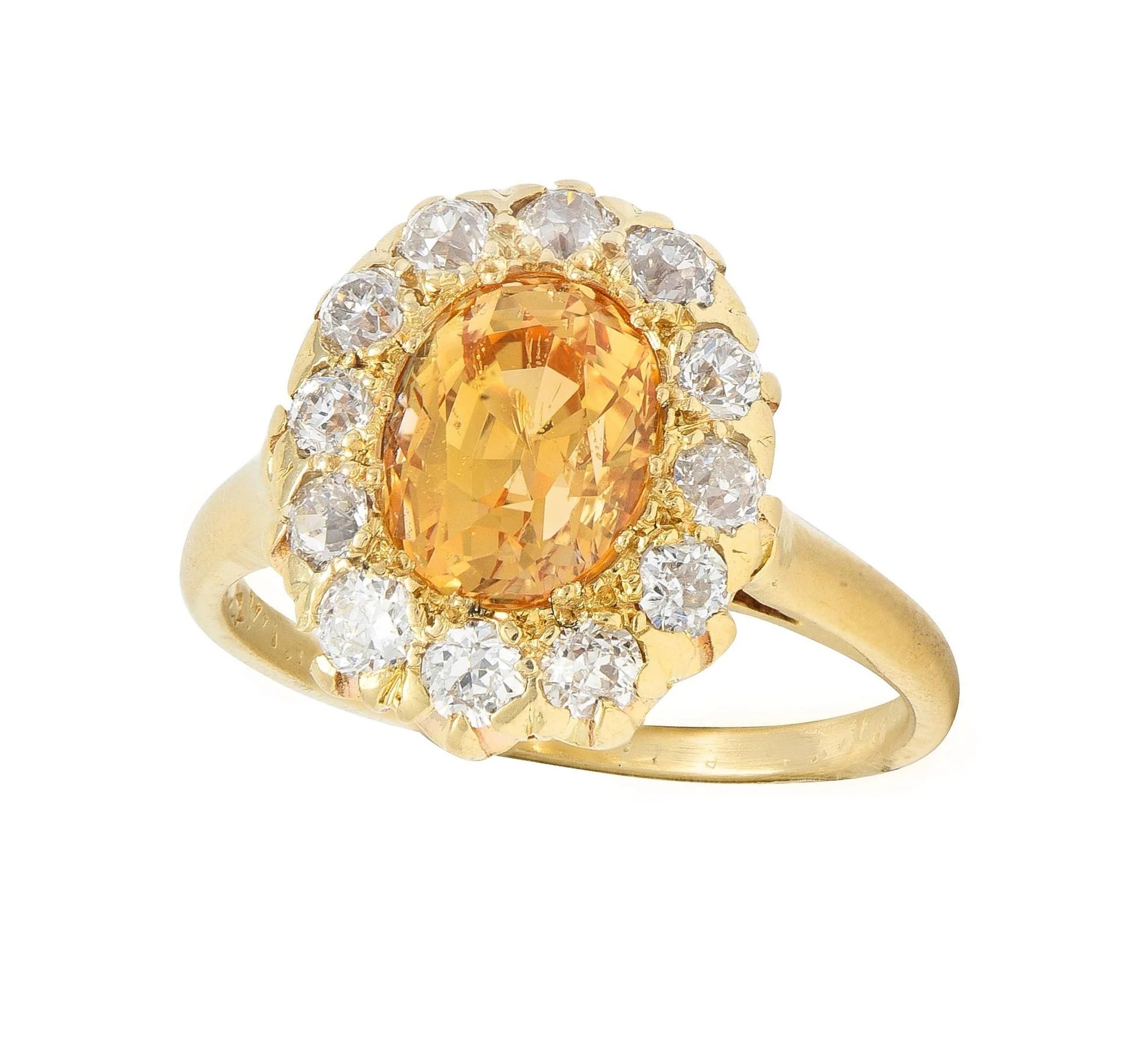 Victorian Fulmer & Co. 3.21 CTW Yellow Sapphire Diamond 14 Karat Gold Antique Halo Ring - Image 9