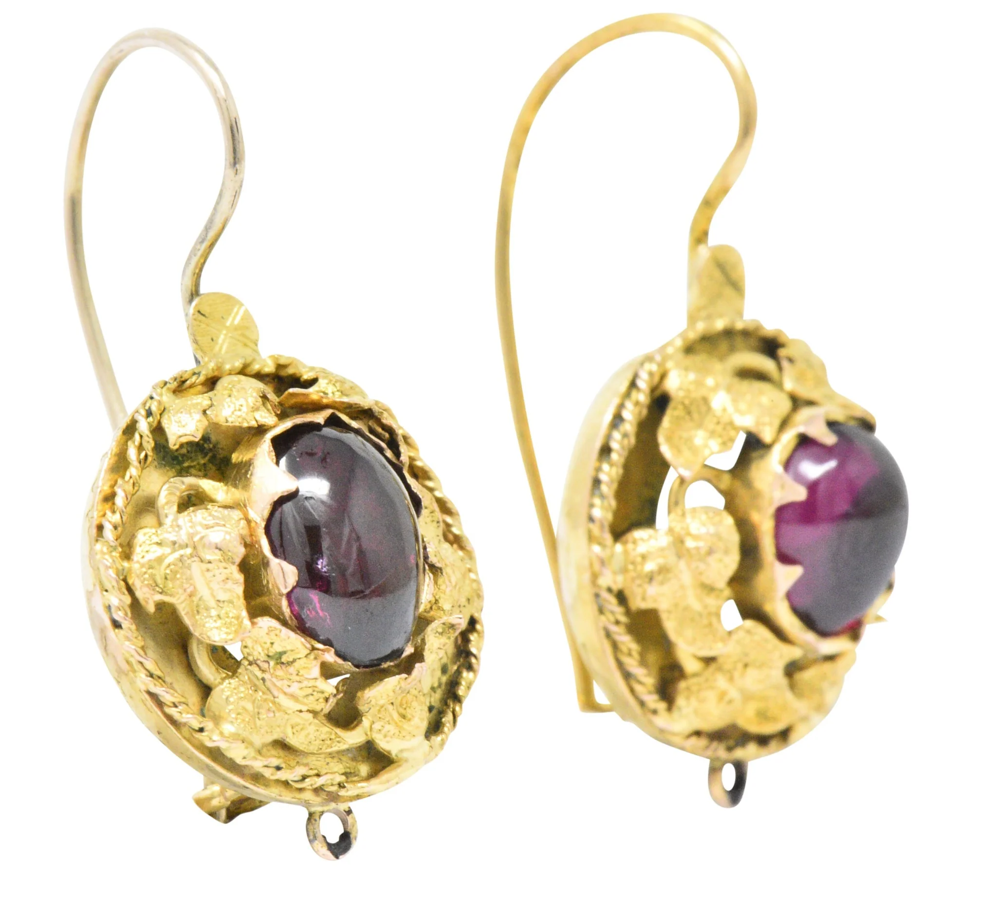 Victorian Garnet 14 Karat Gold Hook Earrings - Image 2