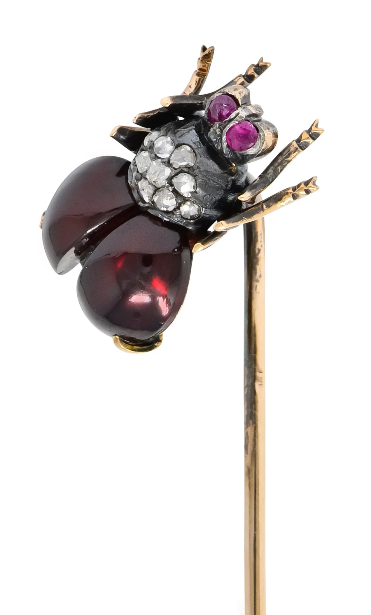 Victorian Garnet Diamond Ruby Silver-Topped 18 Karat Gold Fly Insect Stickpin - Image 3