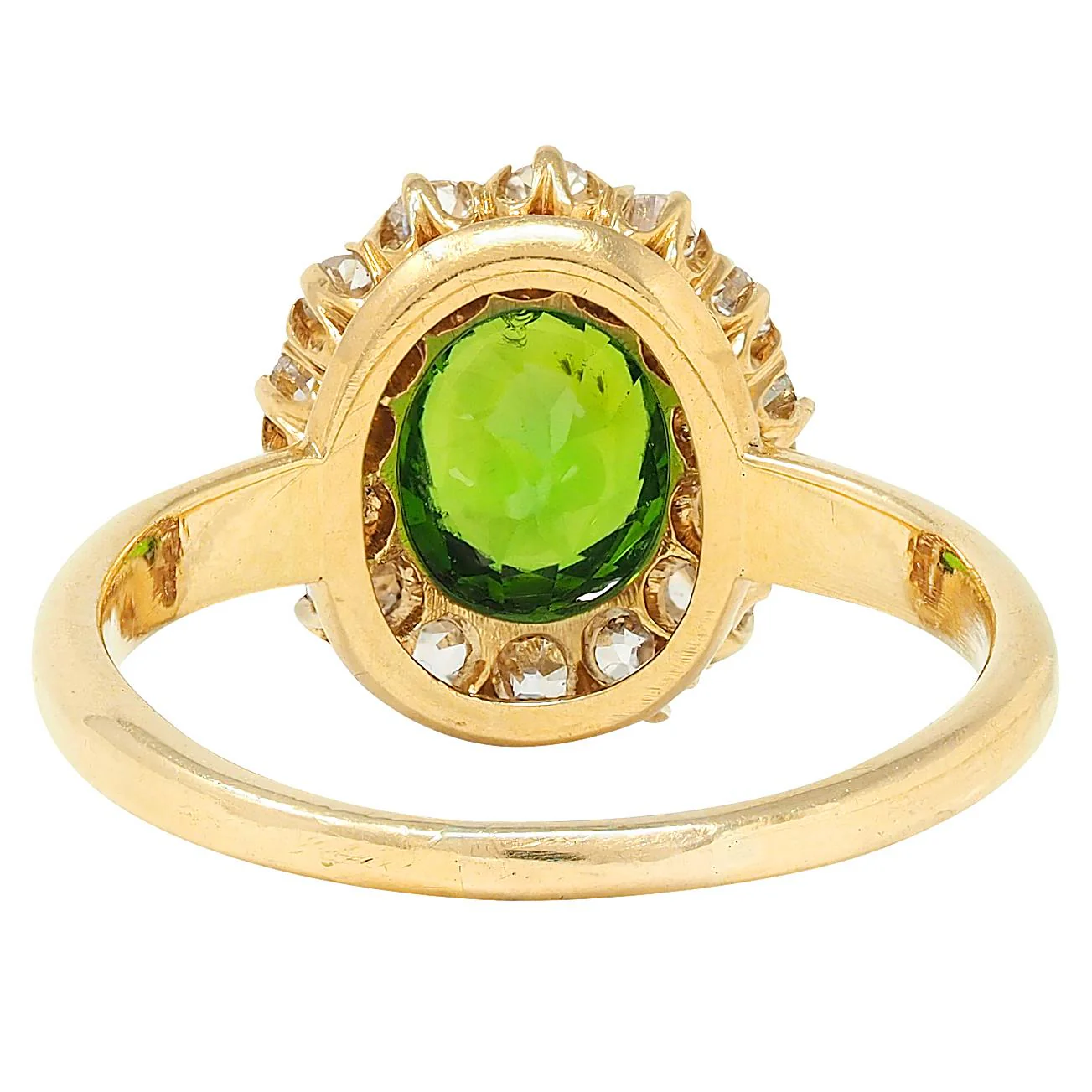 Victorian Green Demantoid Garnet Diamond 18 Karat Yellow Gold Antique Halo Ring - Image 3
