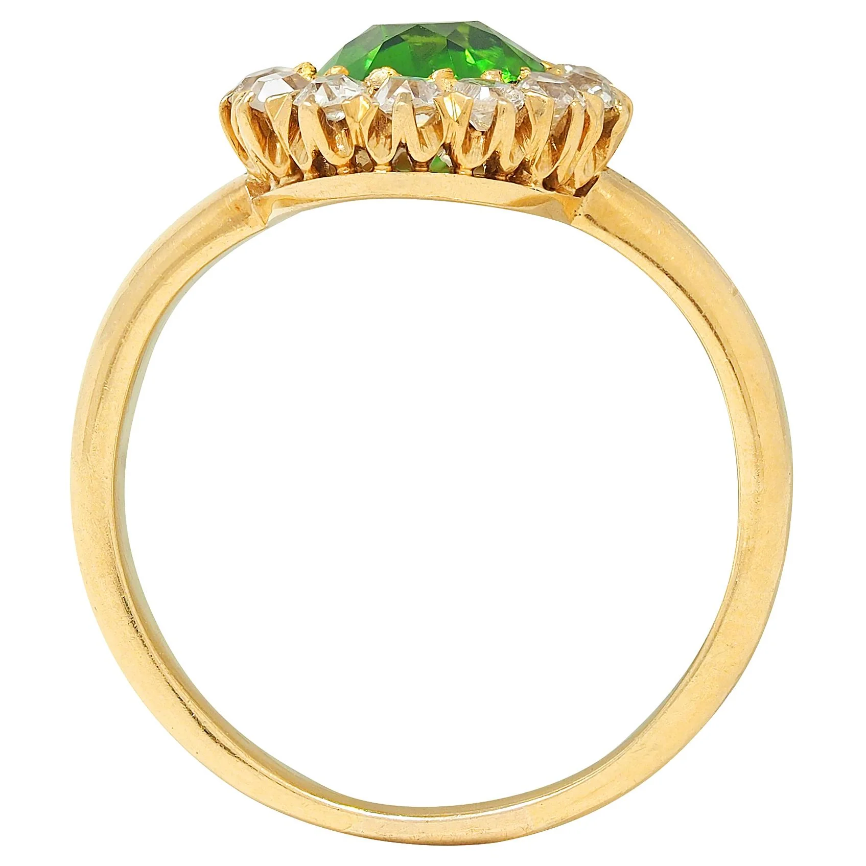 Victorian Green Demantoid Garnet Diamond 18 Karat Yellow Gold Antique Halo Ring - Image 5