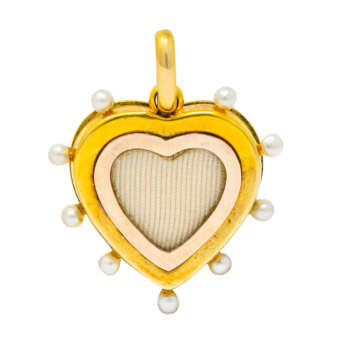 Victorian Green Enamel Pearl Diamond 18 Karat Gold Heart Pendant - Image 5