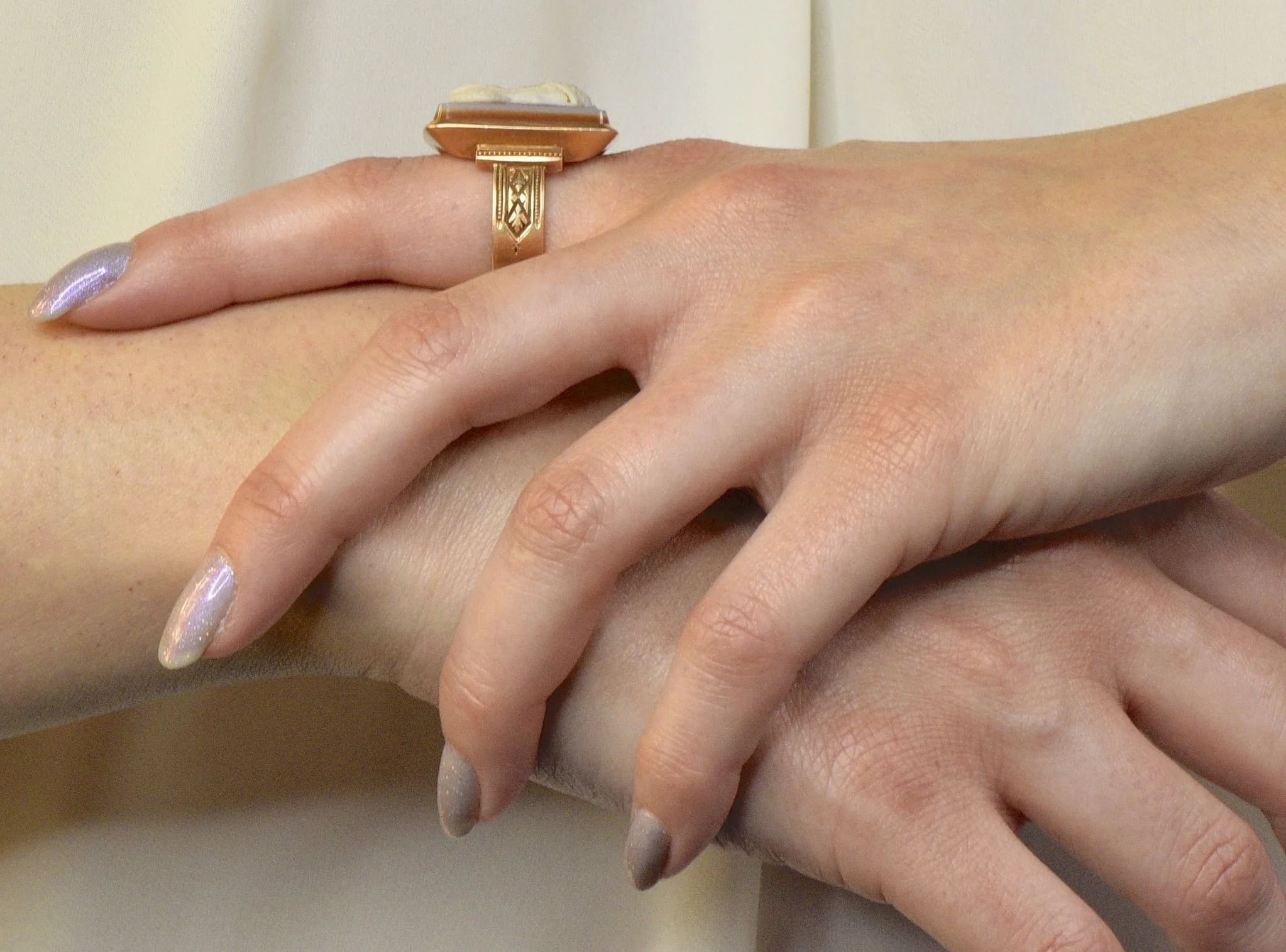 Victorian Hardstone 14 Karat Rose Gold Athena Cameo Ring - Image 10