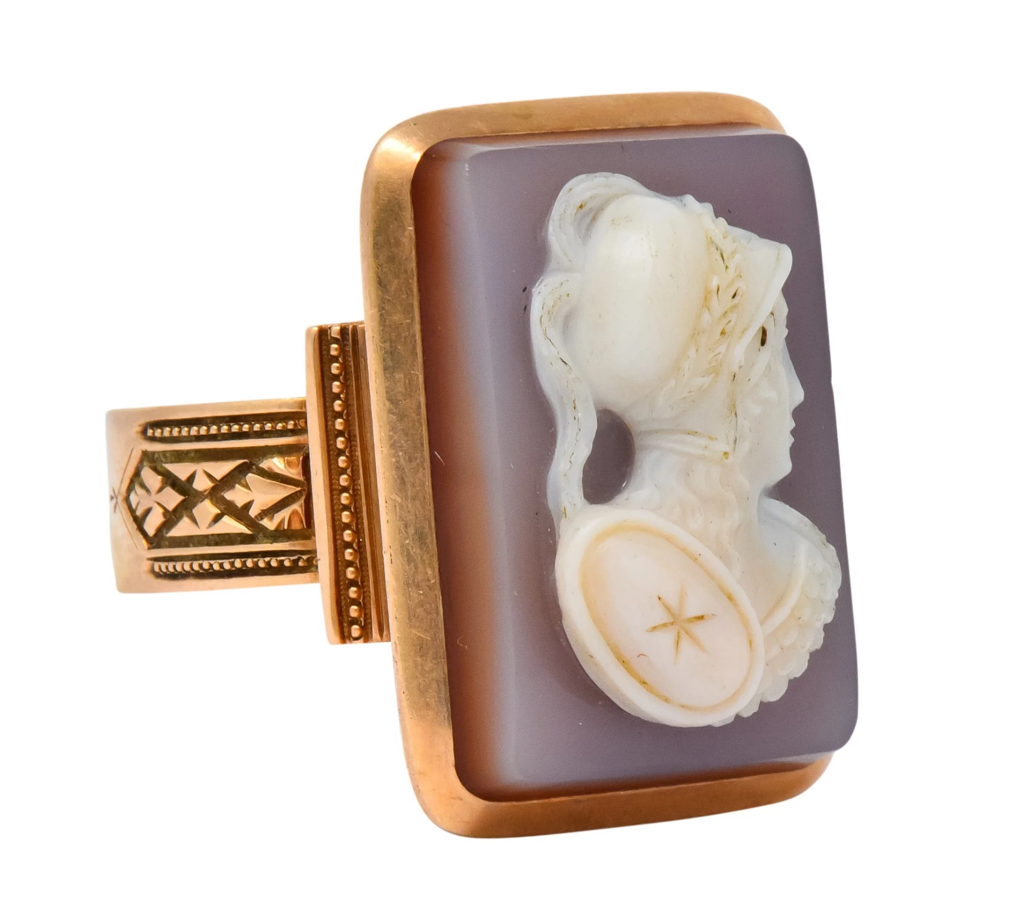 Victorian Hardstone 14 Karat Rose Gold Athena Cameo Ring - Image 4