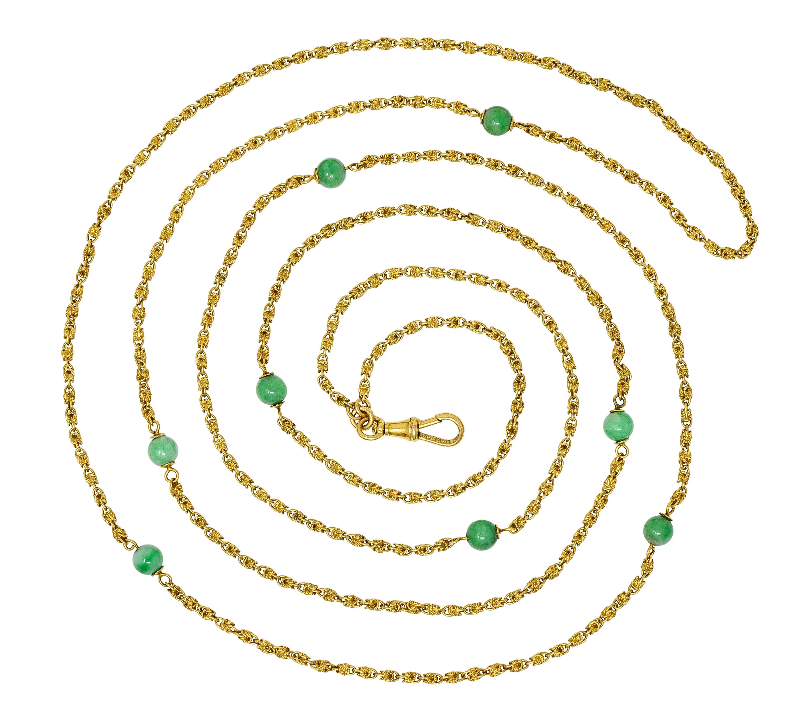 Victorian Jade 20 Karat Gold Long Chain Station Necklace - Image 2