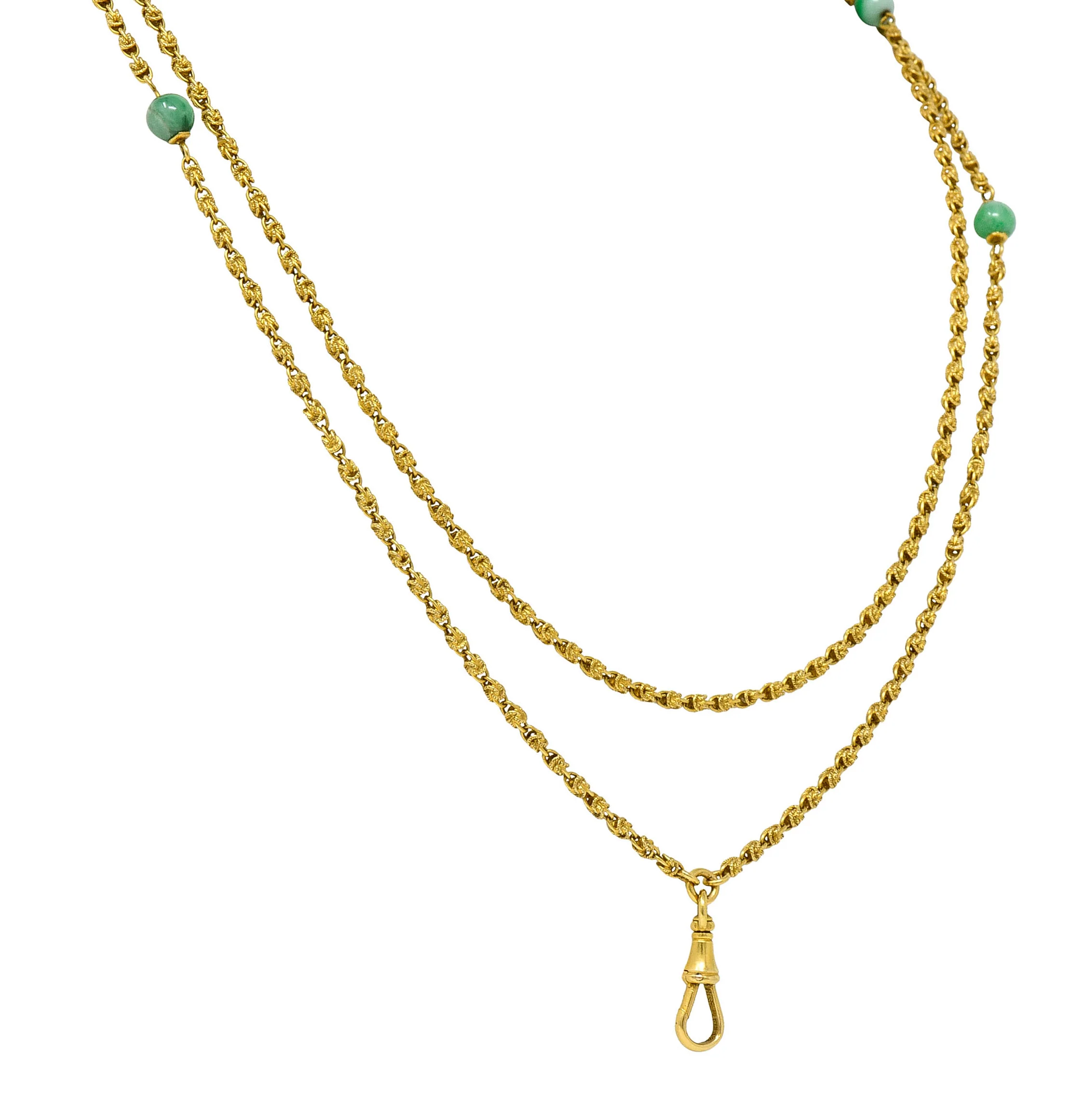 Victorian Jade 20 Karat Gold Long Chain Station Necklace - Image 3