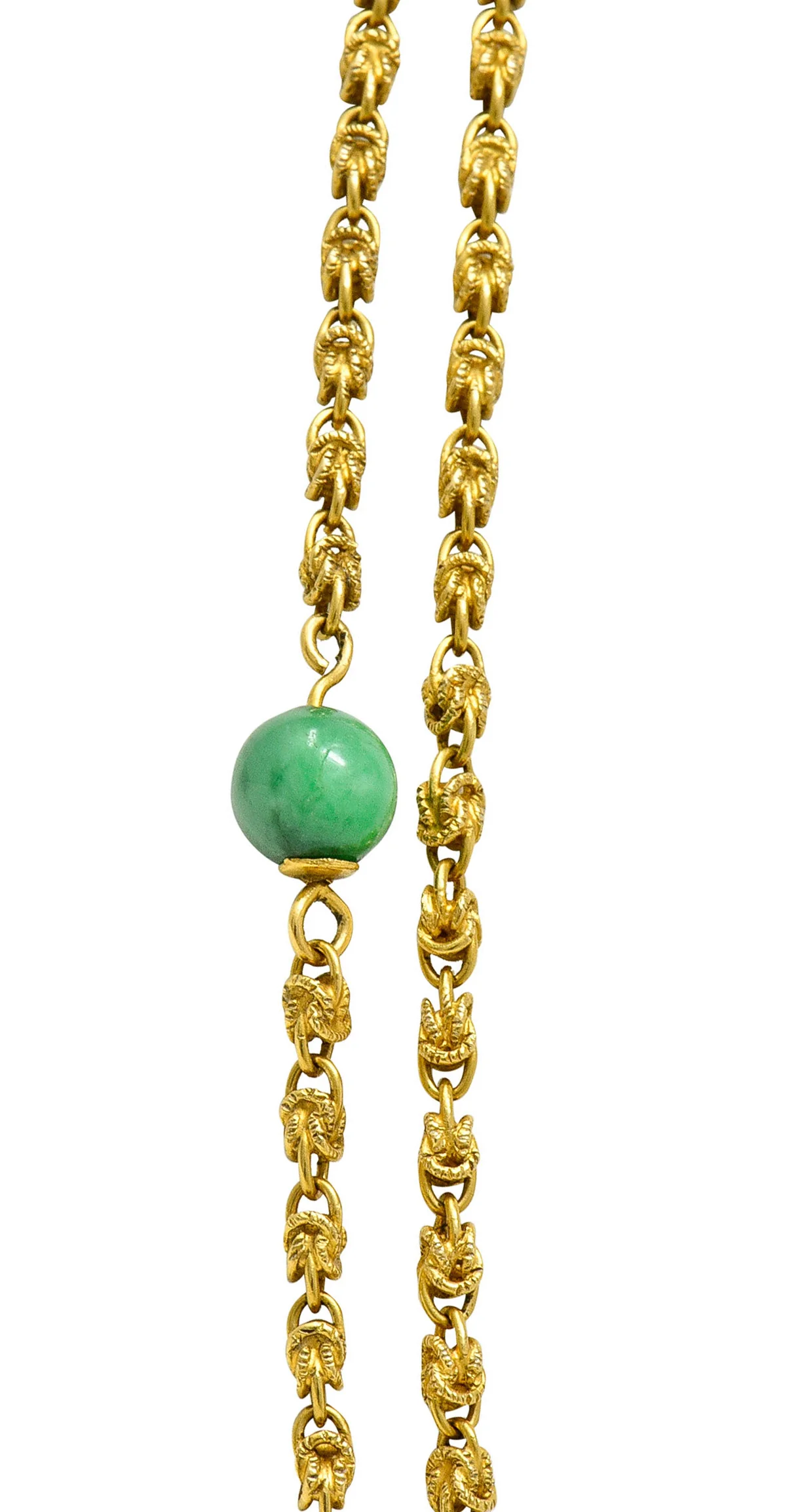 Victorian Jade 20 Karat Gold Long Chain Station Necklace - Image 5