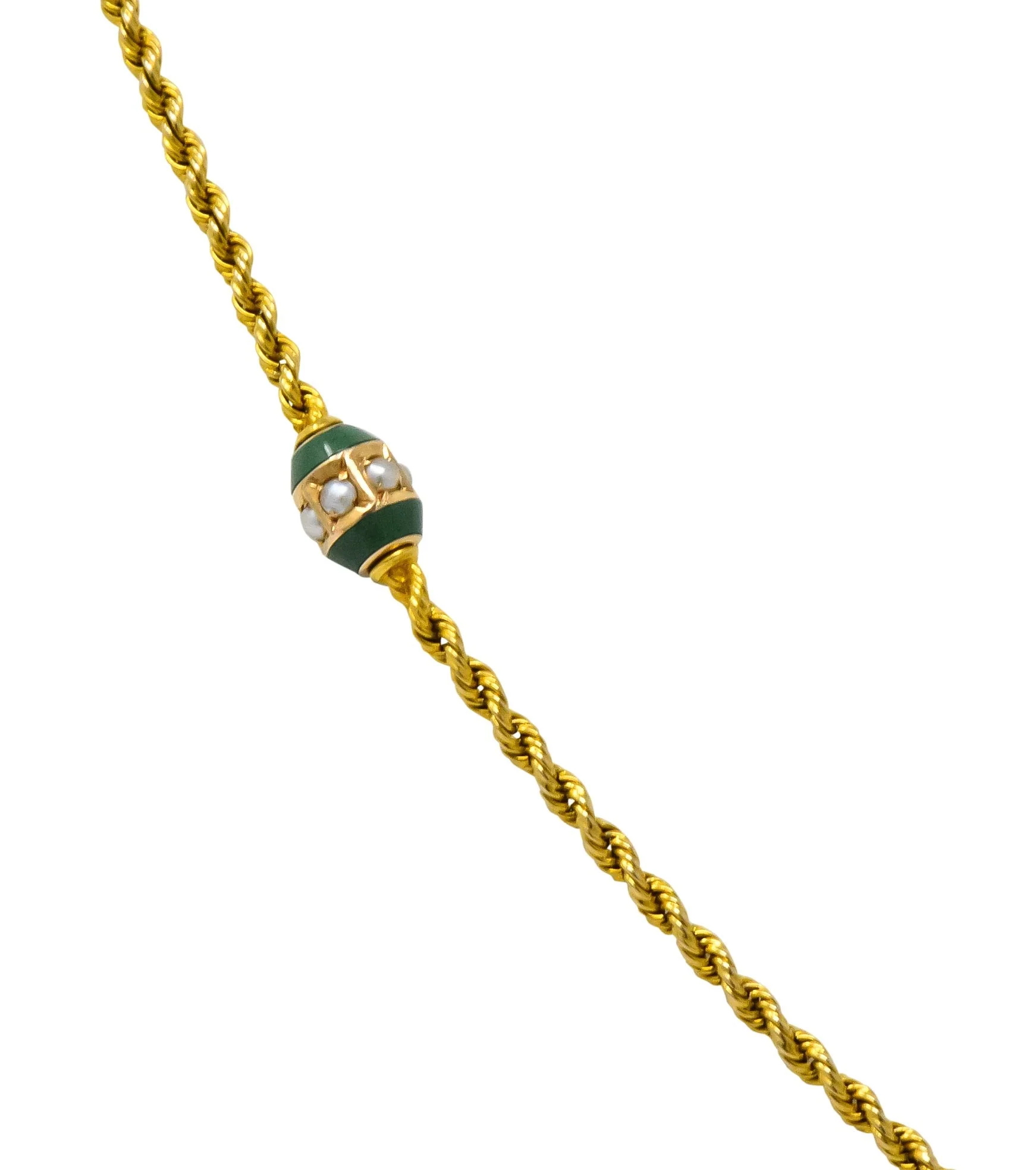 Victorian Jade Seed Pearl 14 Karat Gold 48 Inch Station Necklace - Image 2