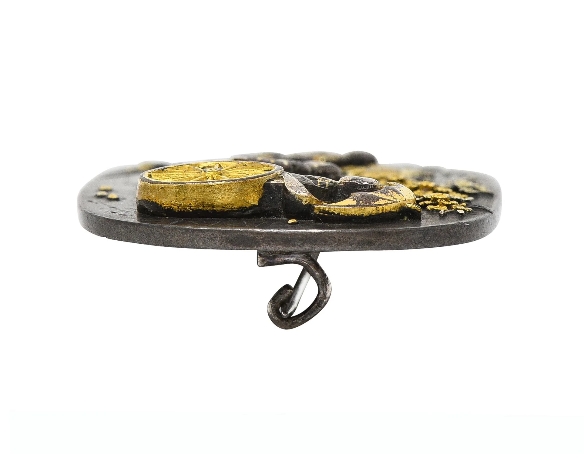 Victorian Japanese 18 Karat Yellow Gold Silver Shakudo Antique Brooch - Image 6