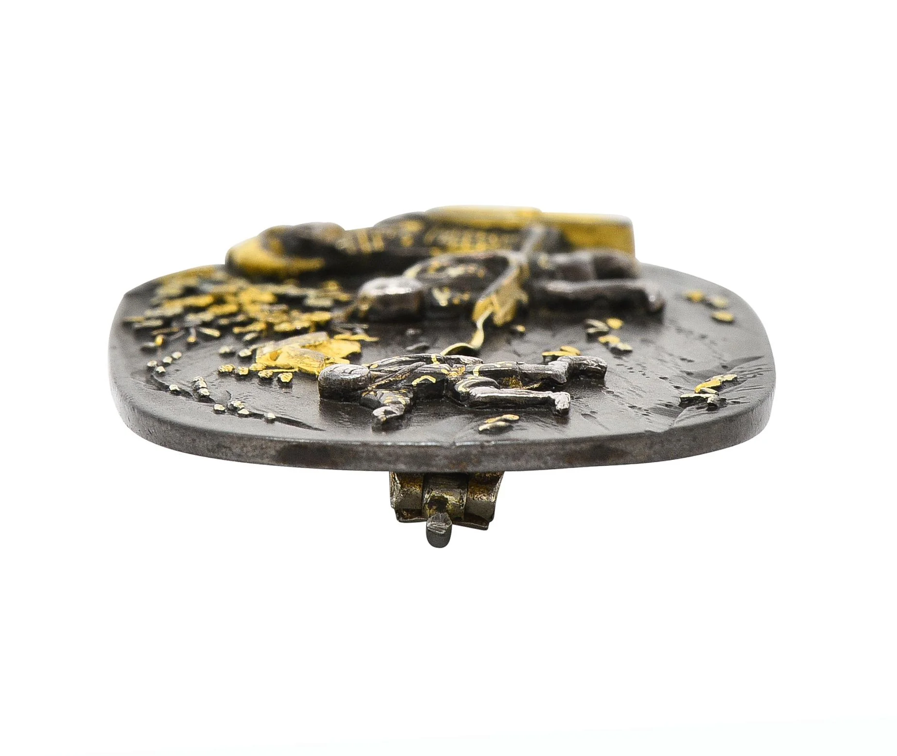 Victorian Japanese 18 Karat Yellow Gold Silver Shakudo Antique Brooch - Image 8