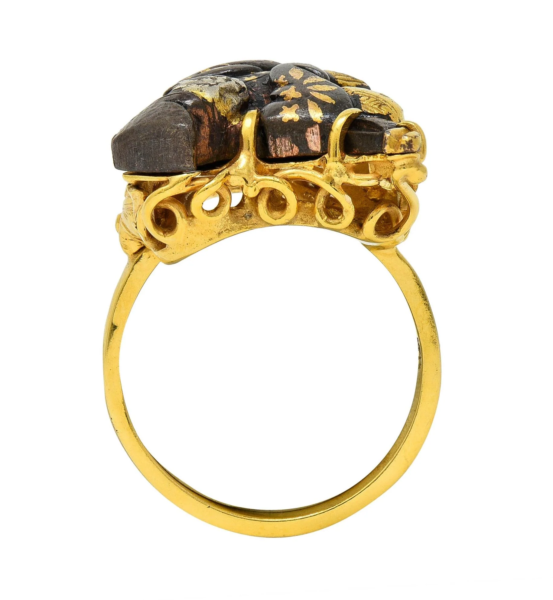 Victorian Japanese Shakudo 14 Karat Yellow Gold Lounging Man Antique Ring - Image 13