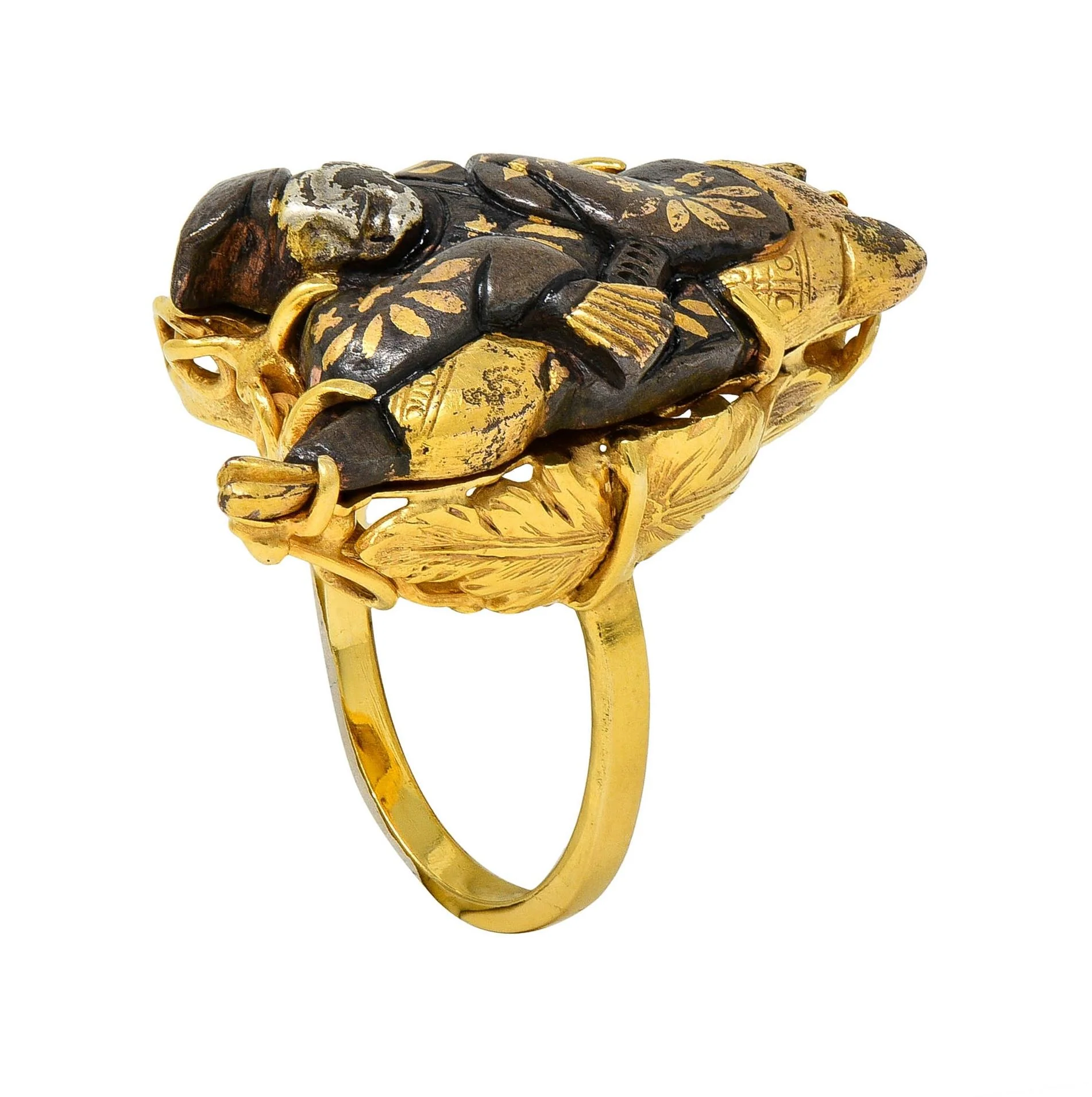 Victorian Japanese Shakudo 14 Karat Yellow Gold Lounging Man Antique Ring - Image 14