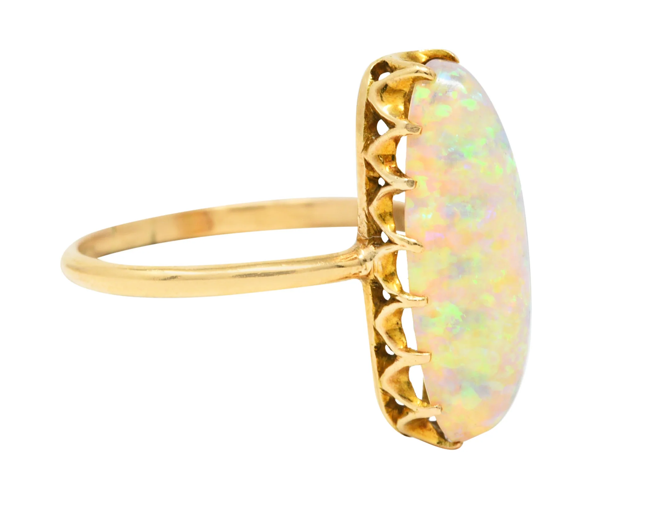 Victorian Jelly Opal 14 Karat Yellow Gold Elongated Antique Gemstone Ring - Image 2