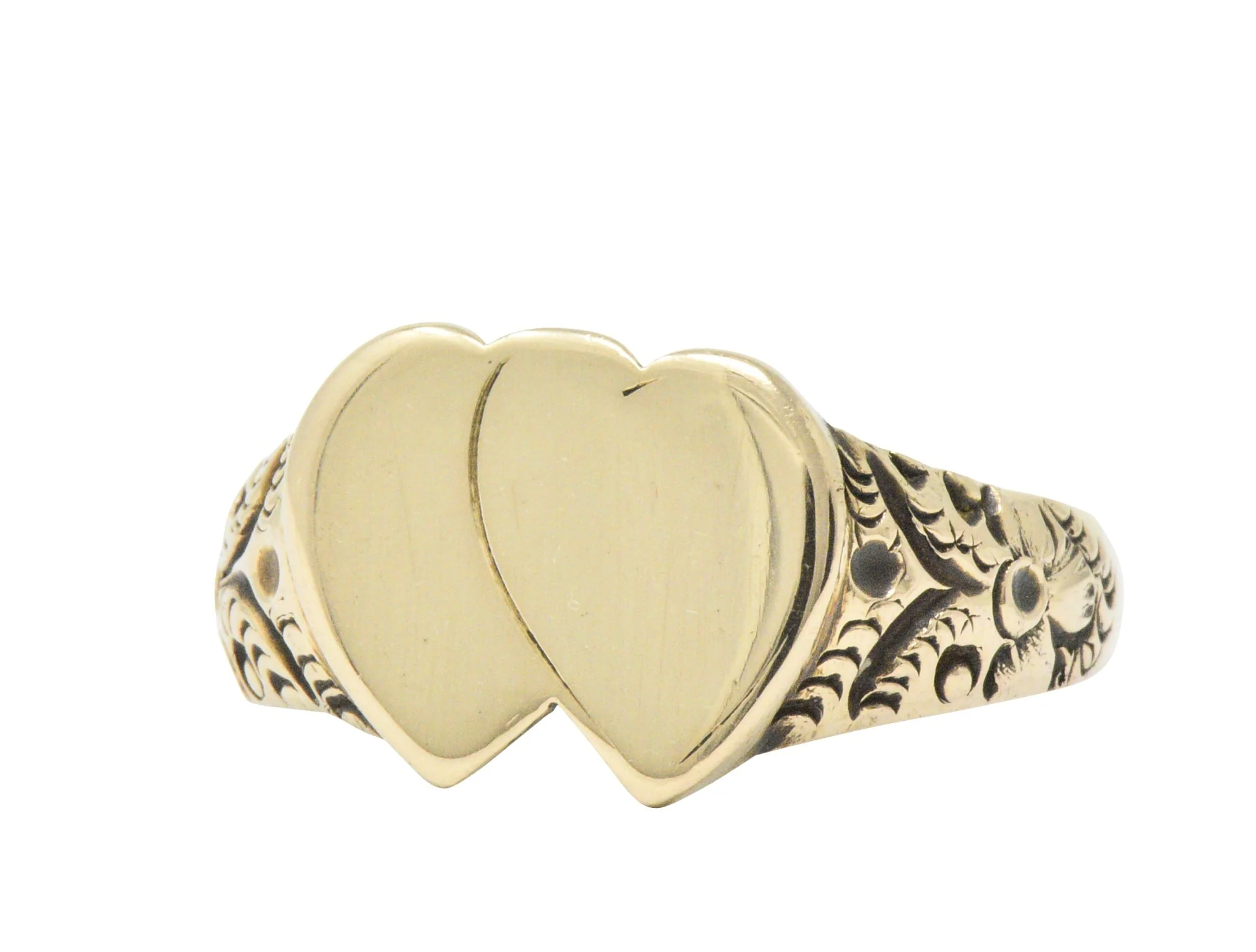 Victorian L. Tassara 14 Karat Gold Unisex Double Heart Band Ring - Image 3