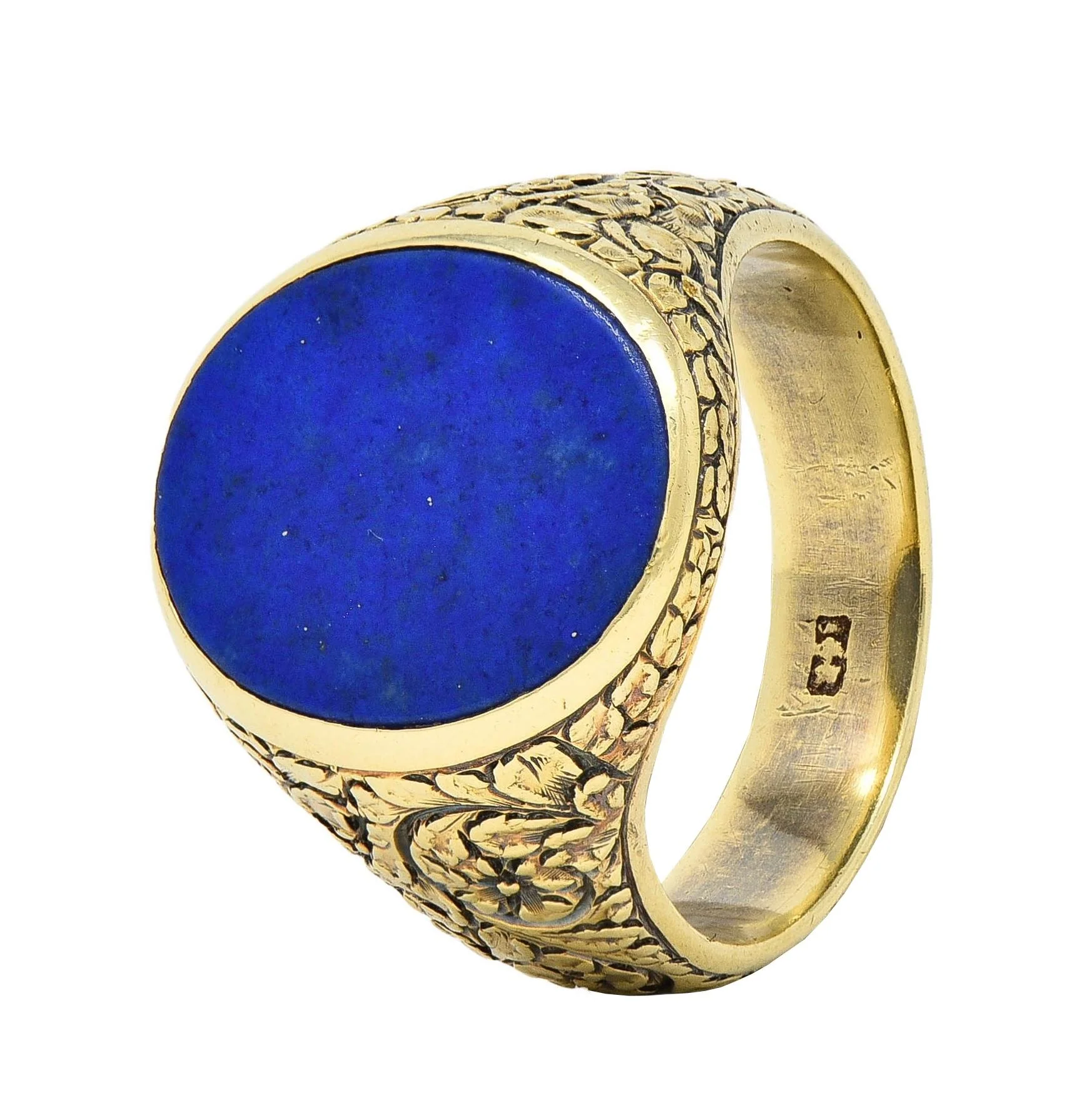 Victorian Lapis Lazuli 14 Karat Yellow Gold Floral Unisex Signet Ring - Image 9